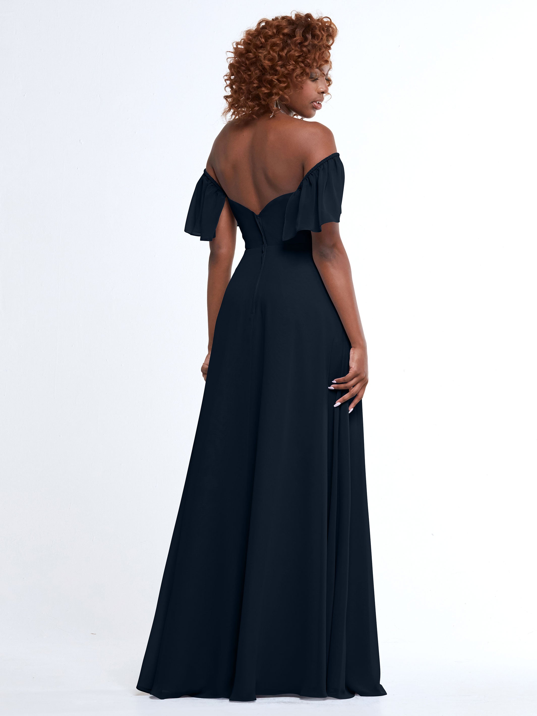 Elegant A-Line Off-The-Shoulder Chiffon Bridesmaid Dress with Pockets - Perfect for Weddings, Parties & Formal Events (Style: ALT2)