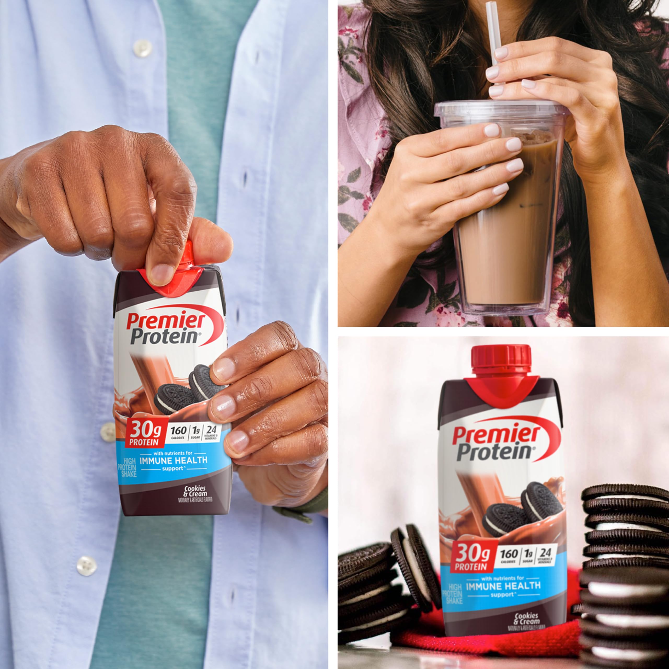 Premier Protein Shakes Cookies & Cream Flavor - 30g Protein, 160 Calories, 24 Vitamins & Minerals - Meal Replacement & Post-Workout Recovery Drink - Ready-to-Drink Protein Shakes for Weight Loss & Muscle Gain (11 fl oz, 10 Pack) - Perfect for Gym, Office & On-the-Go Nutrition