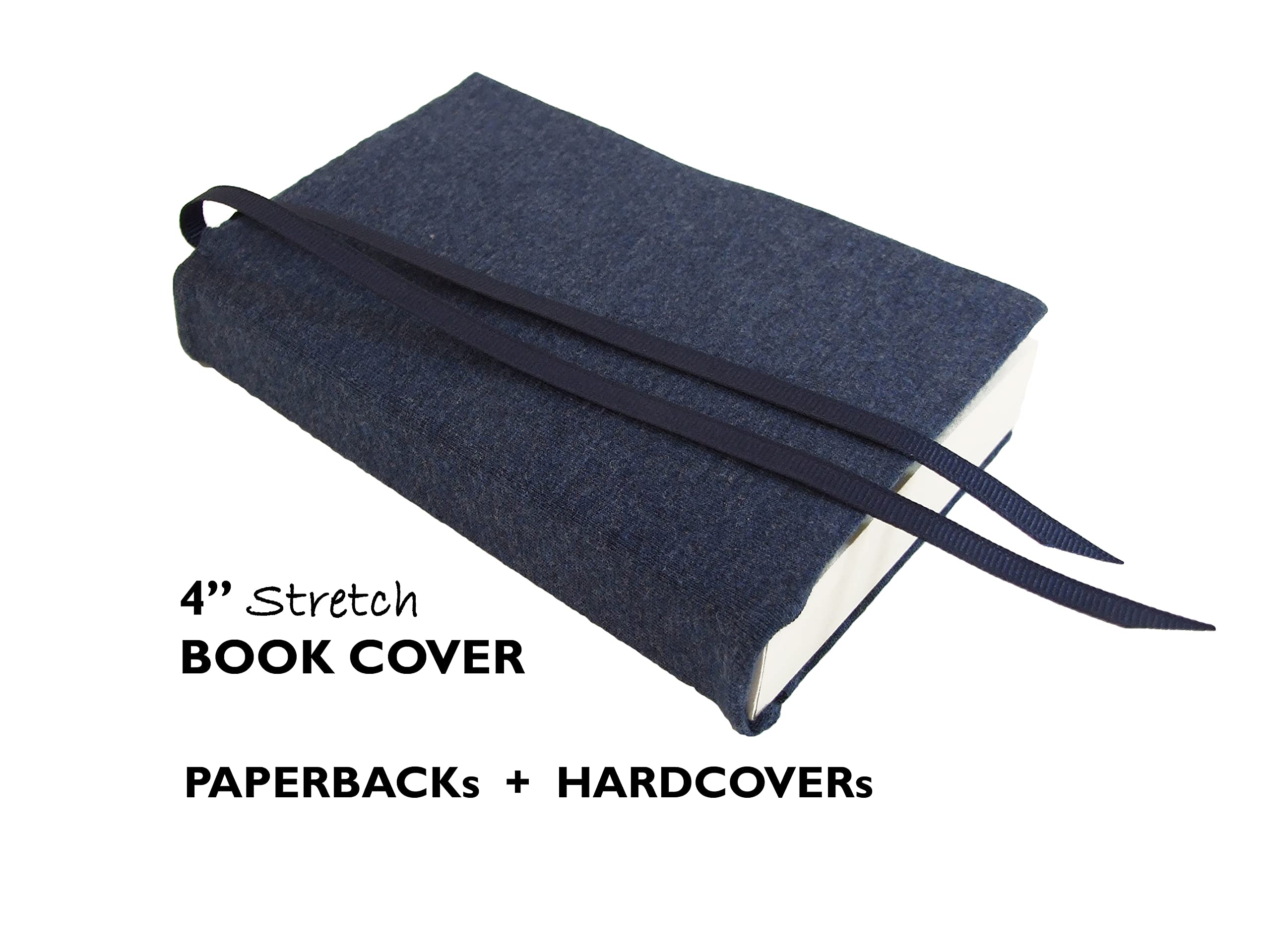 4 Inch Stretch Fabric Book Cover for Paperbacks & Hardcovers - Navy Heather Blue 4x6 Book Sleeve | Small Mass Market Paperback Protector | Perfect for Adults, Travel, School & Library Use