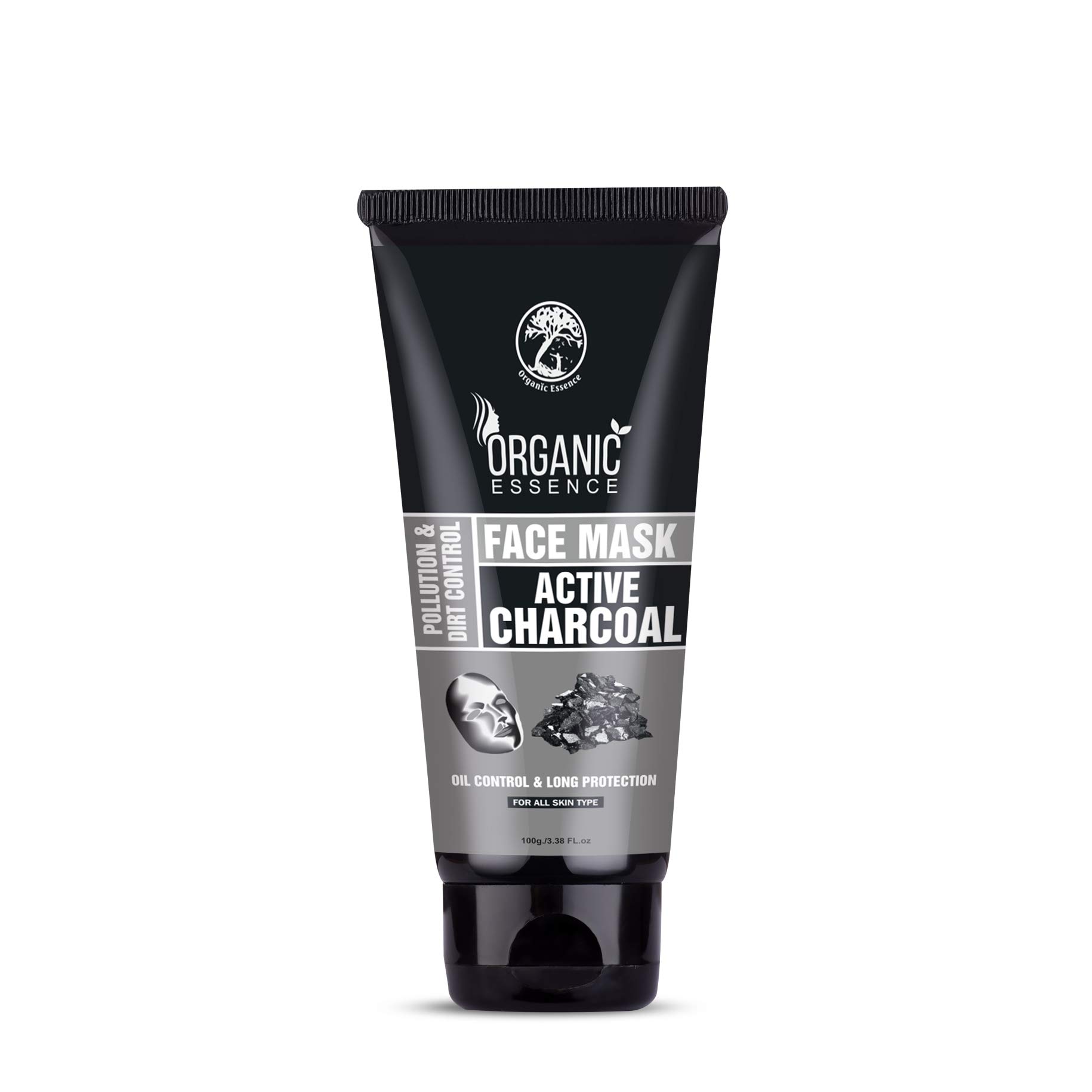 Organic Essence Activated Charcoal Face Mask with PM 2.5 Anti-Pollution Protection - Paraben & Mineral Oil Free Wash-Off Mask (100g) for Deep Cleansing & Blackhead Removal - Perfect for Daily Skincare Routine & Pollution Defense