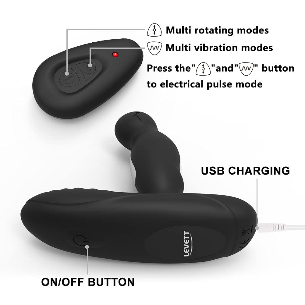 LEVETT 360° Prostate Massager with Dual Motors & Electric Shock Pulse - Remote Control Anal Vibrator Plug for Men & Couples - 3 Rotation Speeds & 16 Vibration Modes - Perfect for Relaxation, Intimacy & Pleasure - Adult Sex Toy for Solo Play or Partnered Fun