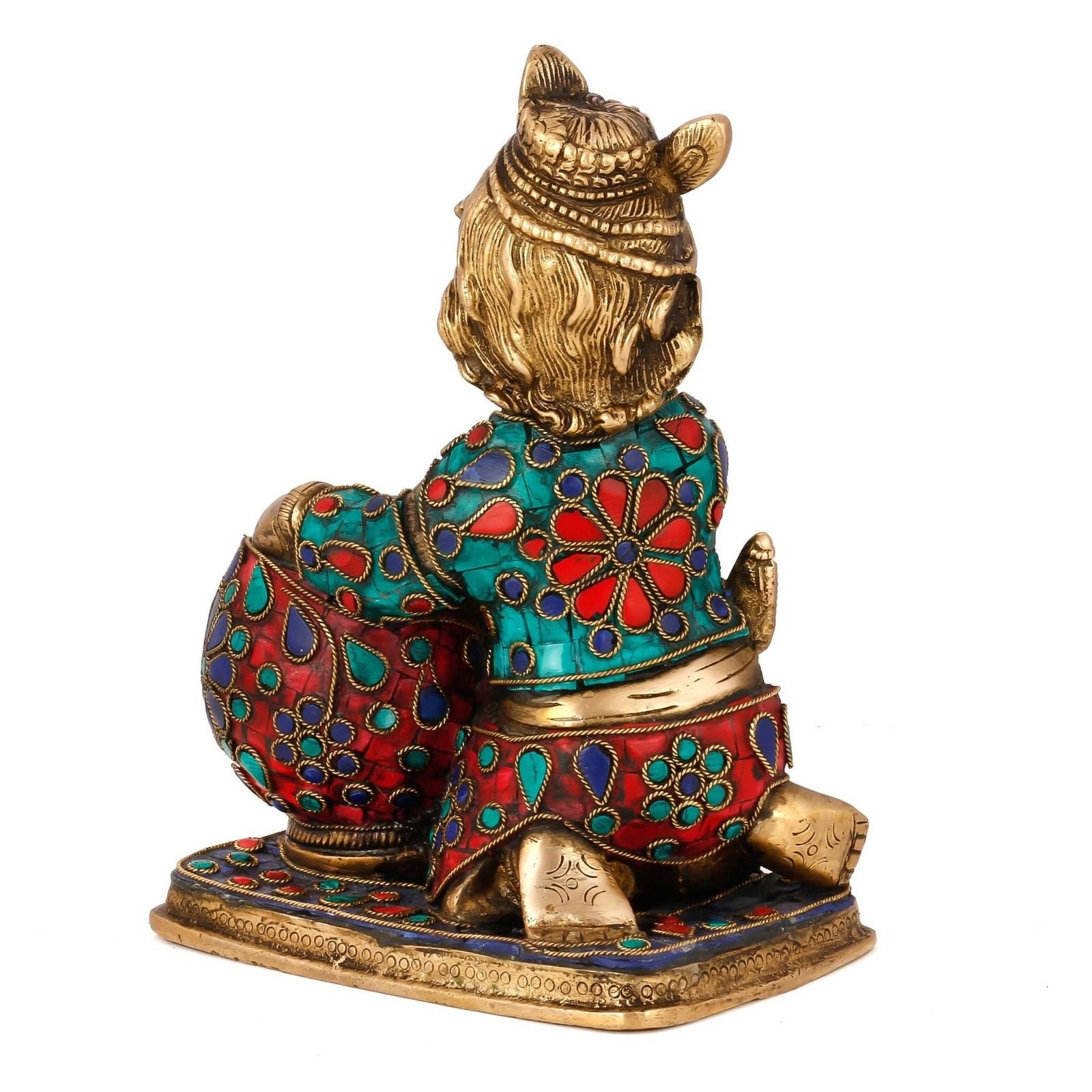 Hand Carved Baby Krishna Brass Statue - Divine Butter Thief Hindu Deity Sculpture for Home Altar, Puja Worship & Spiritual Decor