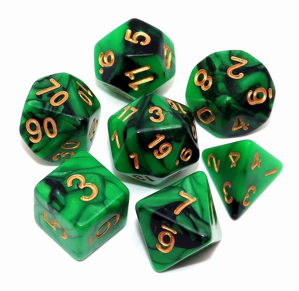 Premium 7-Piece Polyhedral Dice Set for D&D RPG - Green & Black Dungeons & Dragons Dice | Perfect for Tabletop Gaming, DND Campaigns & Role Playing Adventures