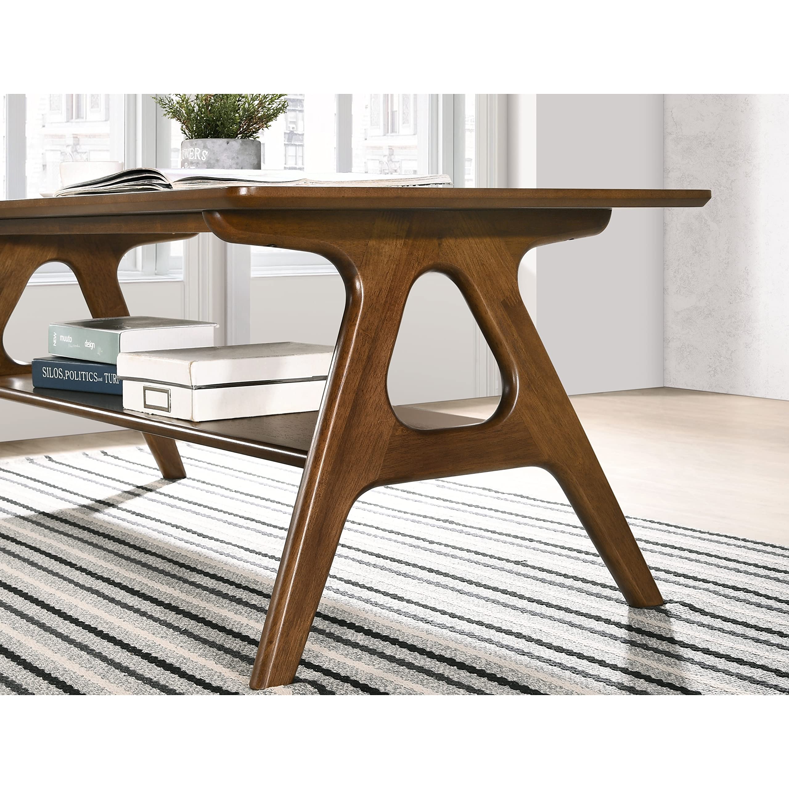 Mid-Century Modern Wood Coffee Table with Shelf - Rectangular Walnut Finish Brown - Perfect for Living Room, Lounge & Home Office Decor