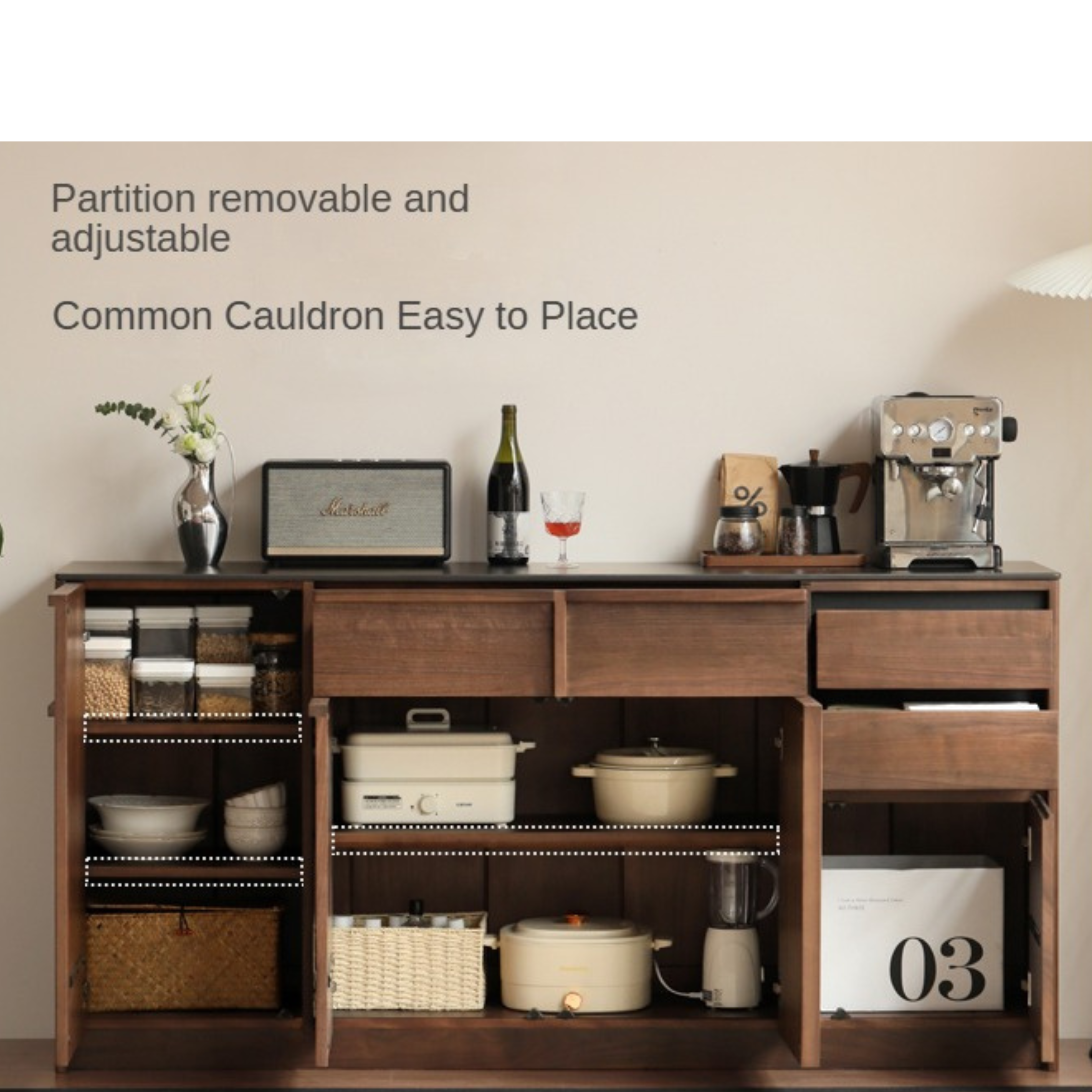 Premium Black Walnut Solid Wood Sideboard Buffet - Modern Light Luxury Dining Room Storage Cabinet for Formal Entertaining & Everyday Use