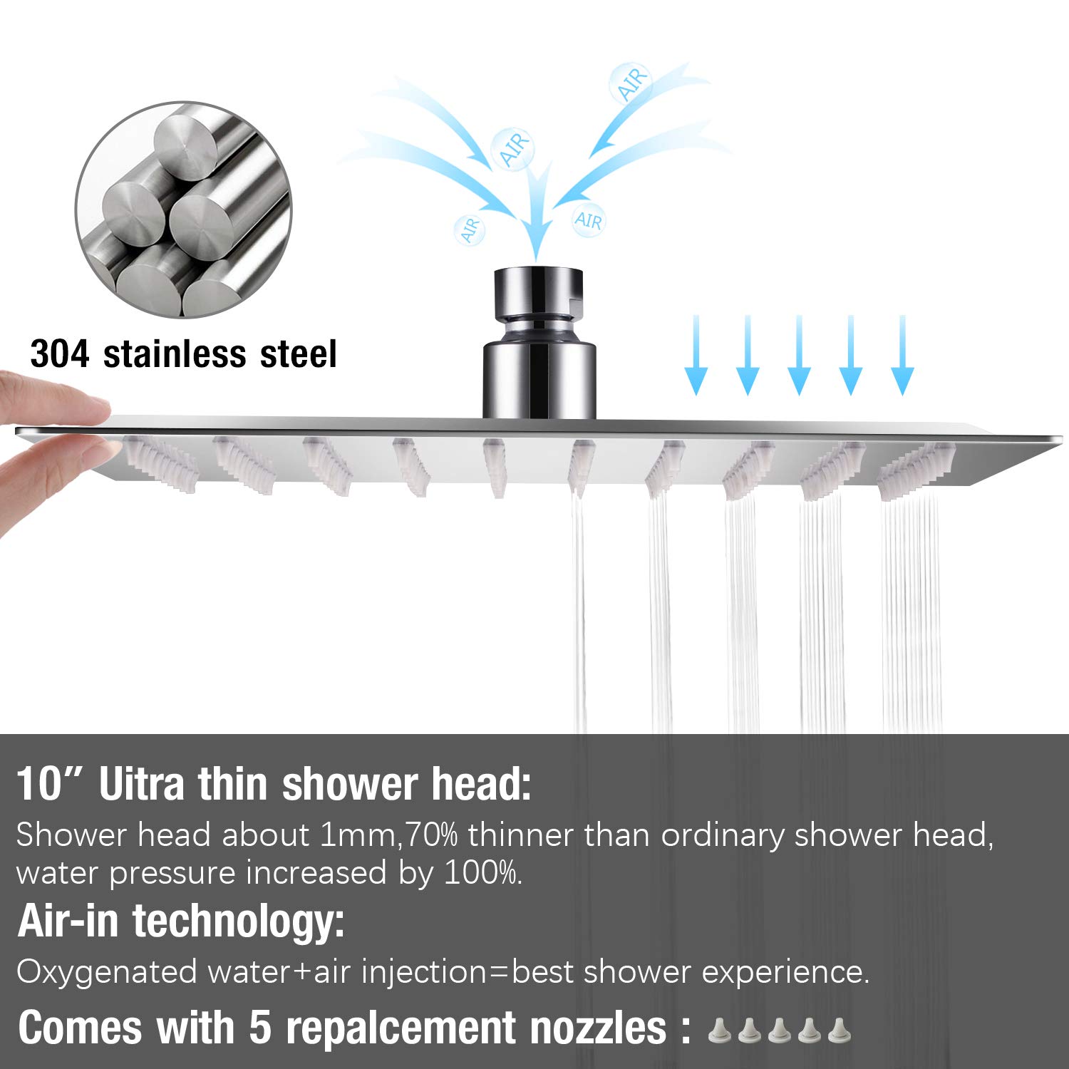 Qomolangma 10 Inch Luxury Stainless Steel Rain Shower System - Wall Mounted Rainfall Shower Faucet Set with Handheld Sprayer & Mixer Valve | Perfect for Modern Bathroom, Spa-Like Shower Experience