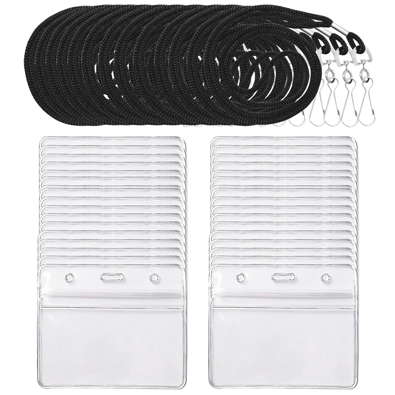 Clear Plastic Name Tag Badge Holders 50pcs with Lanyards for Events & Conferences