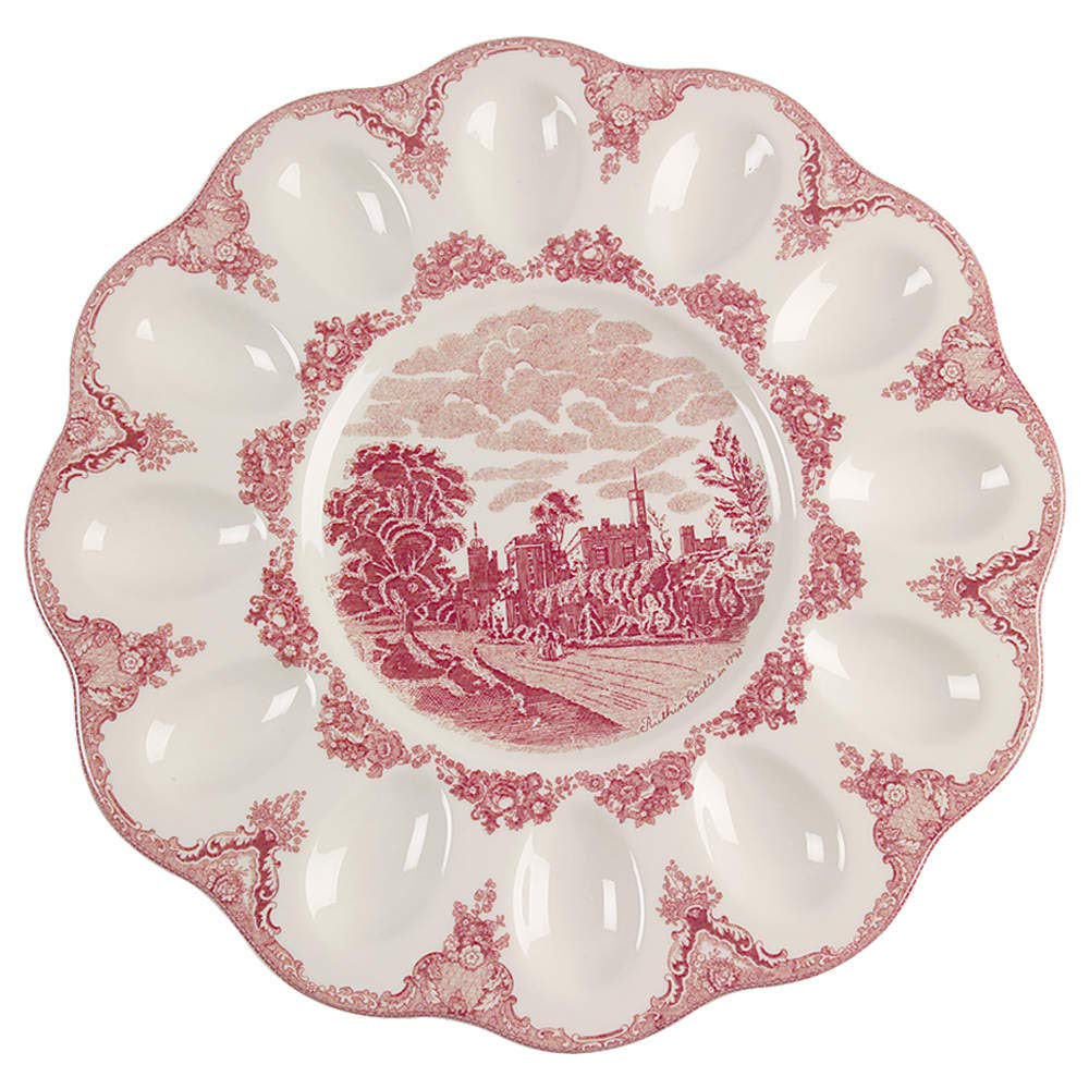 Johnson Brothers Old Britain Castles Pink 12-Inch Deviled Egg Plate - Elegant Serving Dish for Parties, Picnics & Holiday Gatherings