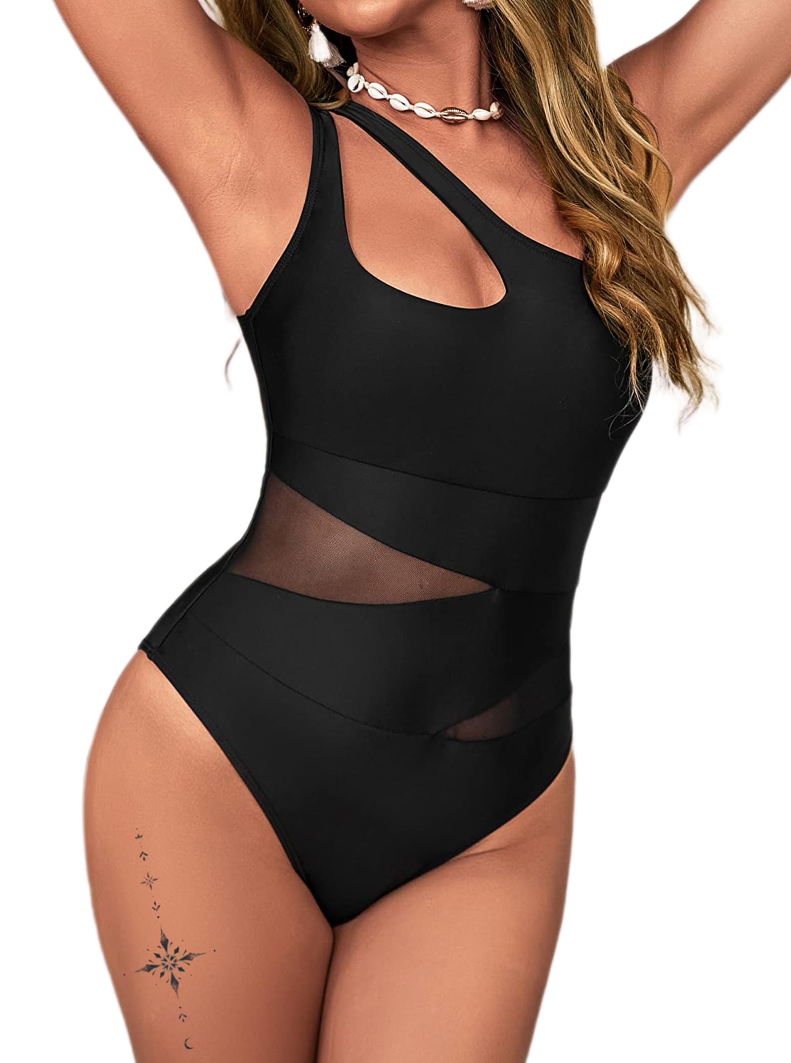 Hilinker Cutout Women's One Shoulder Swimsuit - Tummy Control One Piece Bathing Suit for Beach, Pool & Vacation | Sexy Summer Swimwear