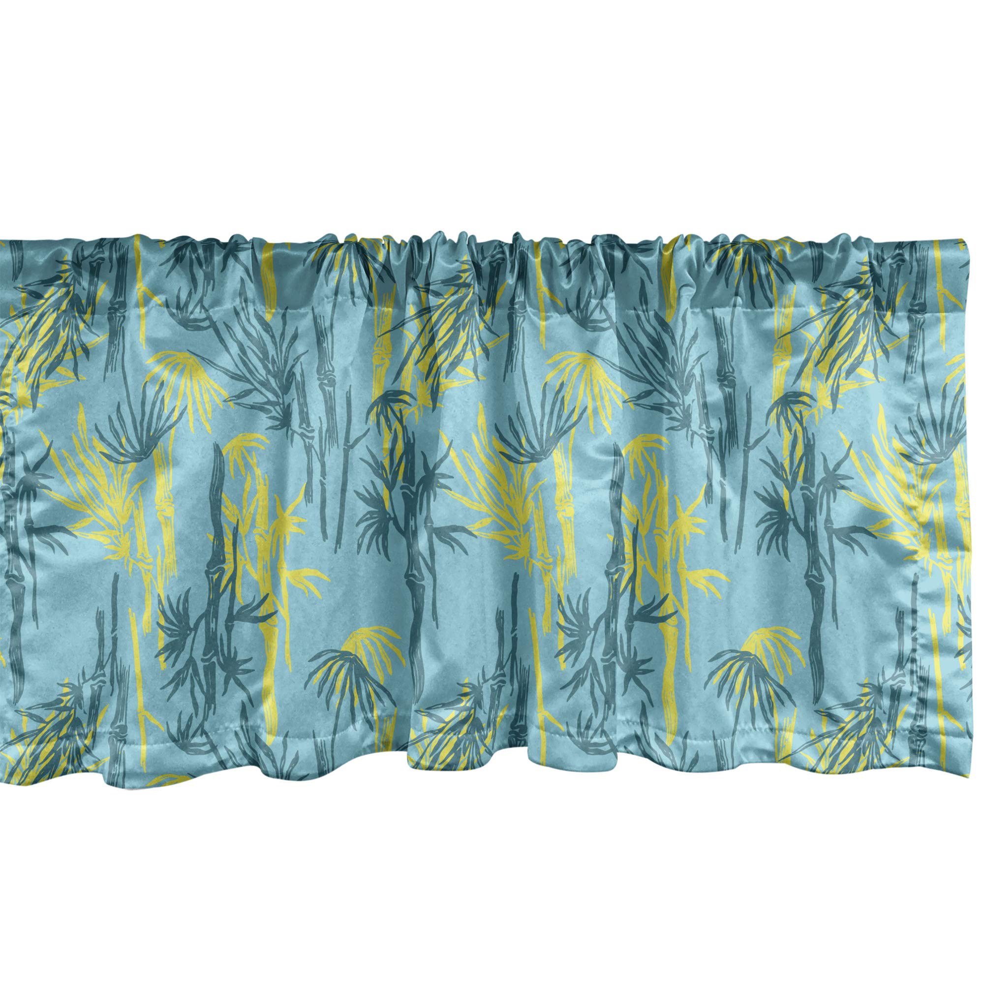 Ambesonne Natural Window Valance - Abstract Asian Plants & Exotic Bamboo Pattern Botanical Art Curtain Valance with Rod Pocket, 54x18 Inches, Yellow Pale Blue Teal - Perfect for Kitchen, Bedroom & Living Room Decor