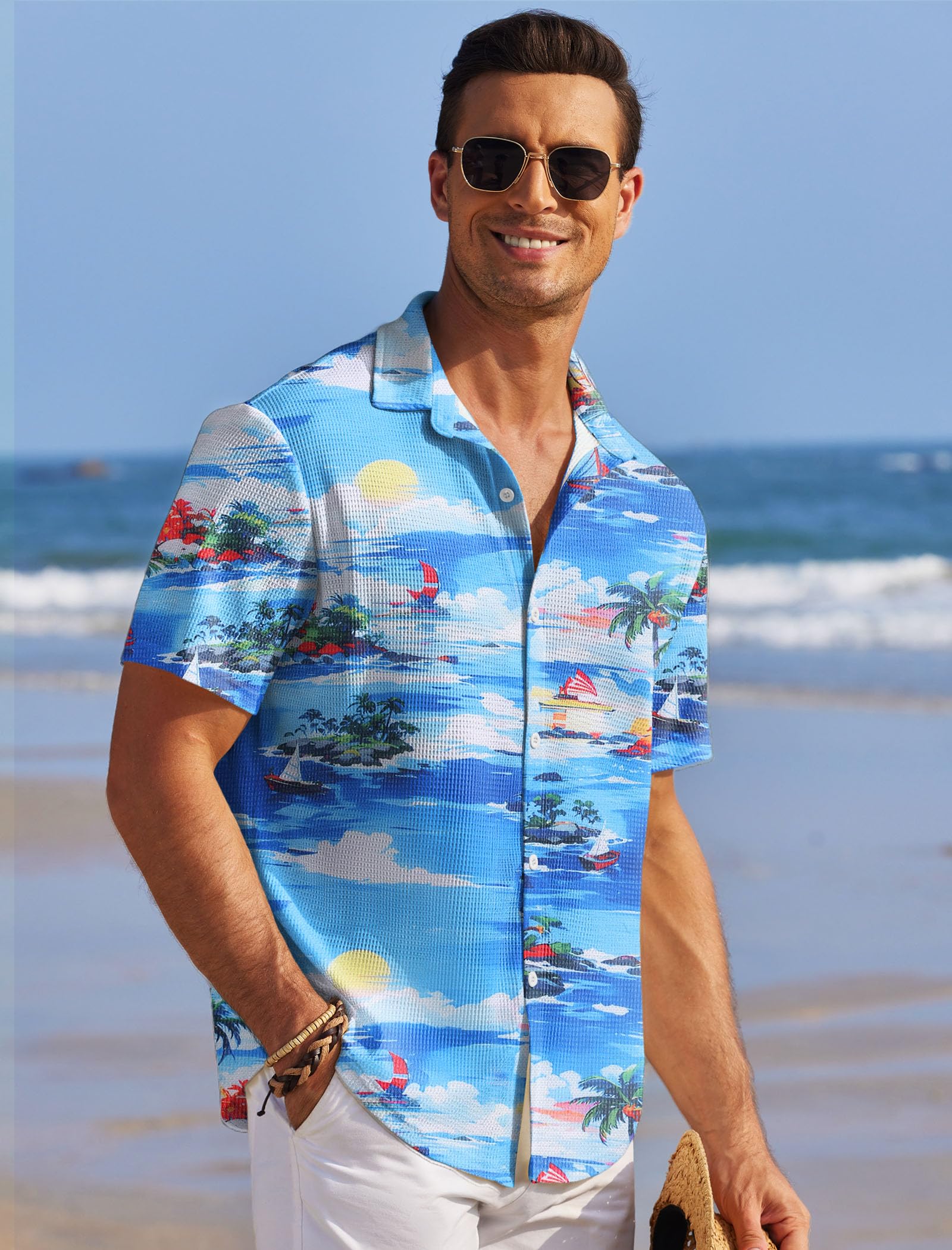 COOFANDY Men's Short Sleeve Waffle Knit Button Down Shirt - Breathable Casual Summer Shirt for Men, Wrinkle-Free Beach Top | Perfect for Outdoor Activities, Vacation & Casual Wear