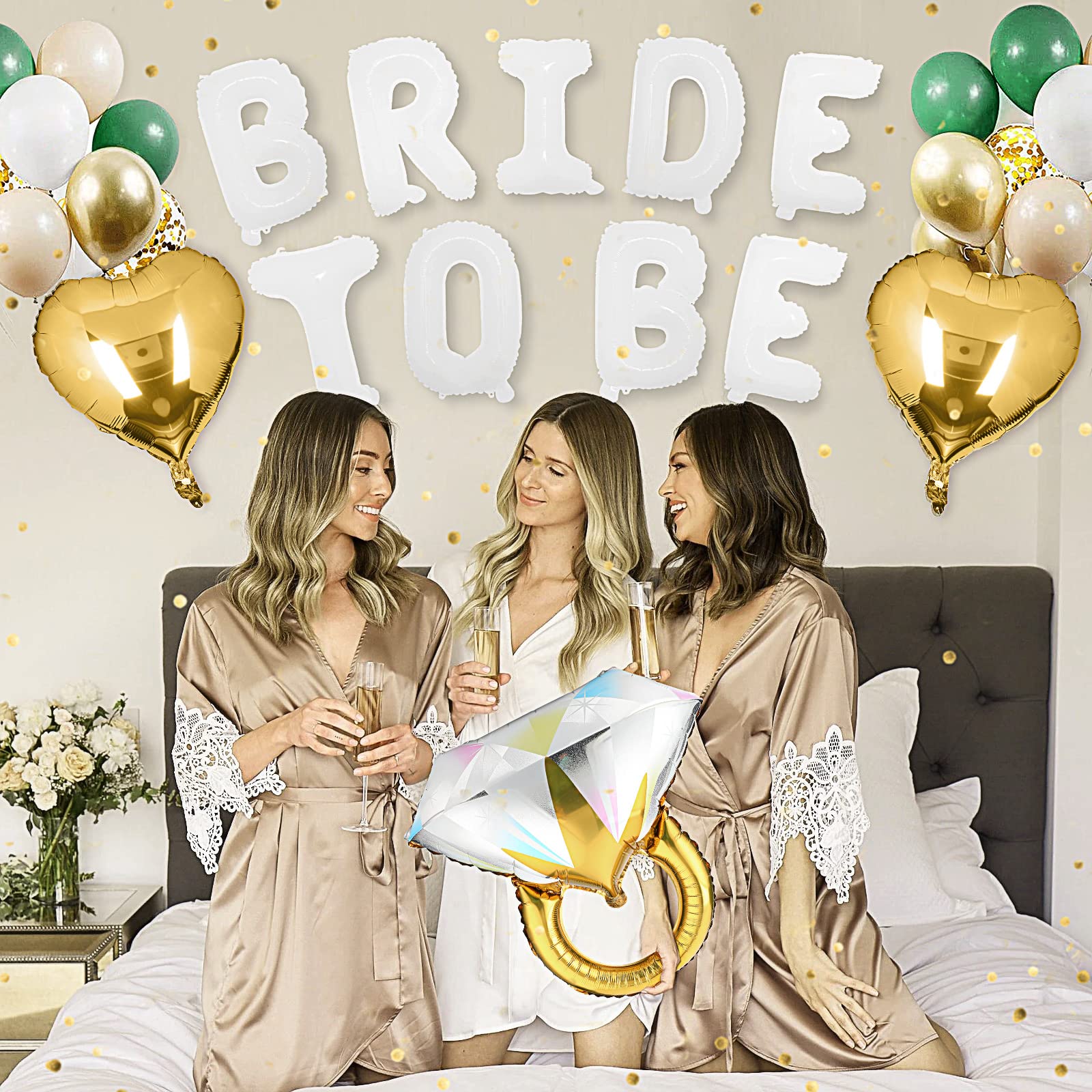 BLOOMIWIN Bachelorette Party Decorations Kit - Green Gold & White Balloons, Tassel Garland, Bridal Shower Decor for Bride to Be, Hen Party Accessories - Perfect for Wedding Showers, Birthday Parties & Girls' Night Celebrations