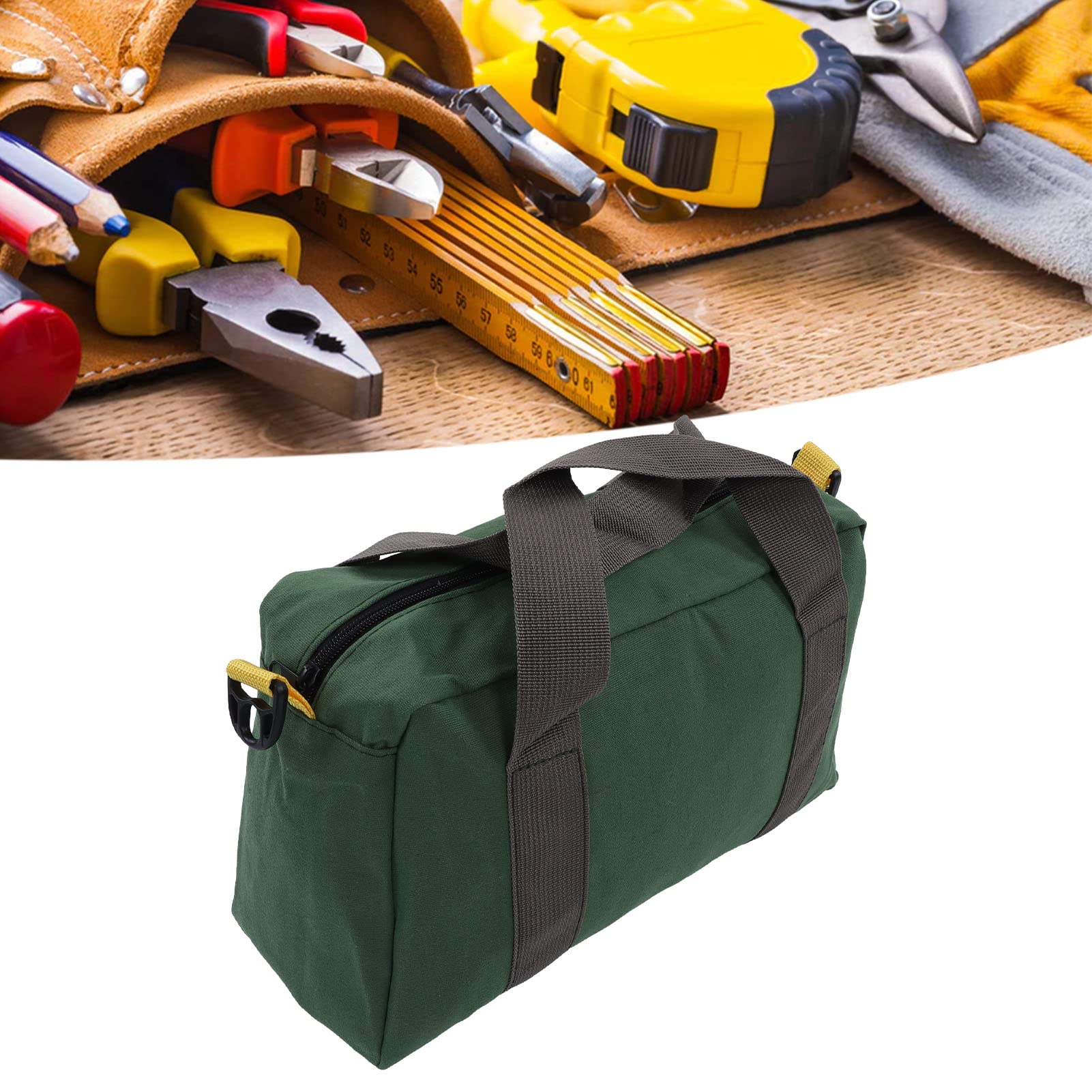 **12 Inch Wide Mouth Waterproof Canvas Tool Tote Bag – Portable Multifunctional High Capacity Tool Organizer for Vehicle Maintenance, Carpentry & Technicians – Durable Green Tool Storage Bag for Work, Travel & Outdoor Projects**