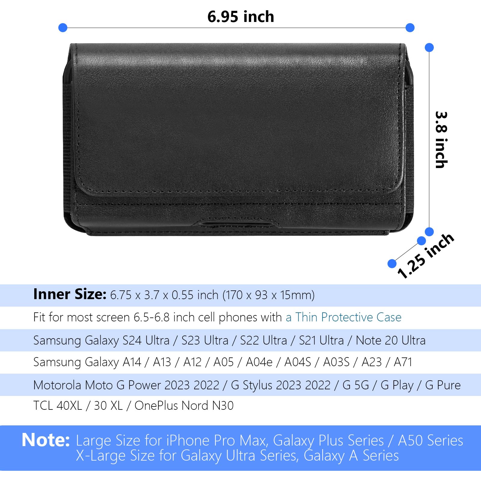 Premium Phone Holster for iPhone 16 Pro Max & Samsung Galaxy - Universal Belt Clip Case Pouch Holder for Galaxy S25/S24/S23 Ultra, A-Series (A16/A14/A13/A06/A05), Moto G 5G (2024/2023), OnePlus Nord N30 - Perfect for Outdoor Activities, Work & Travel