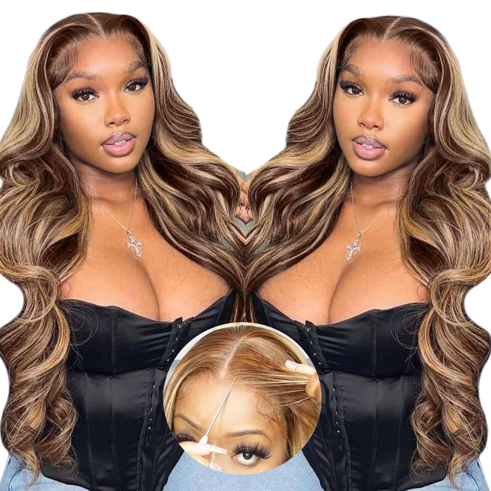 Glueless Human Hair Wigs 5x5 HD Lace Closure - Pre Plucked Body Wave Lace Front Wig 26 Inch Ombre 4/27 Honey Blonde - Wear & Go for Daily Use, Parties & Special Occasions
