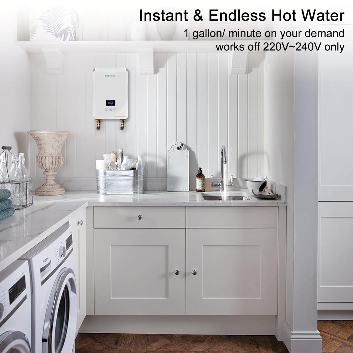 ECOTOUCH 5.5KW 240V Electric Tankless Water Heater - Instant On-Demand Hot Water for Sink, Bathroom & Kitchen - Overheating Protection, Compact & Energy Efficient (Silver) - Perfect for Small Homes, Apartments & RVs