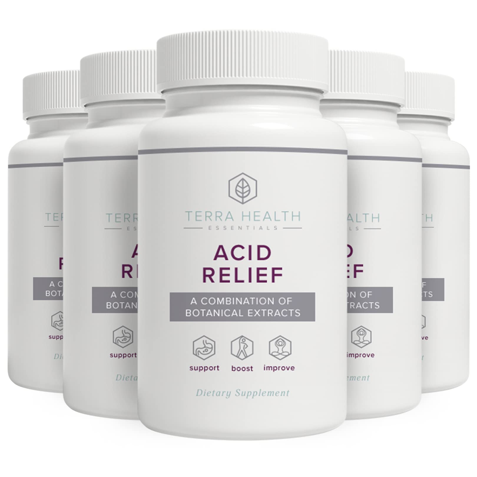 Terra Health Essentials® All-Natural Acid Relief Supplement - 300 Capsules (5 Pack) | Heartburn & GERD Relief | Supports Digestive Comfort for Active Lifestyles & Spicy Food Lovers