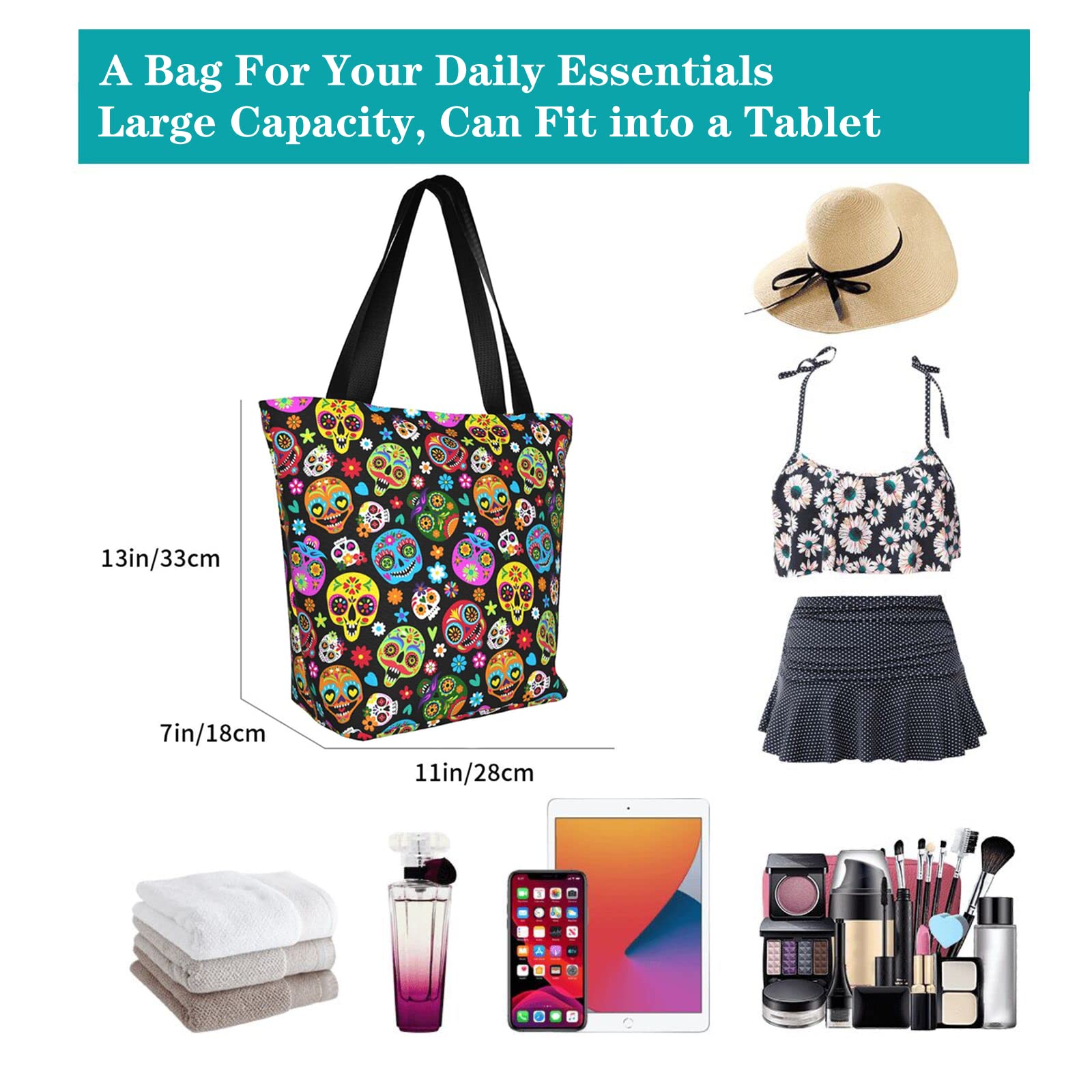 Stylish Large Canvas Tote Bags for Women - Eco-Friendly Reusable Grocery & Shopping Bags - Perfect for Work, Beach, Travel and Everyday Use