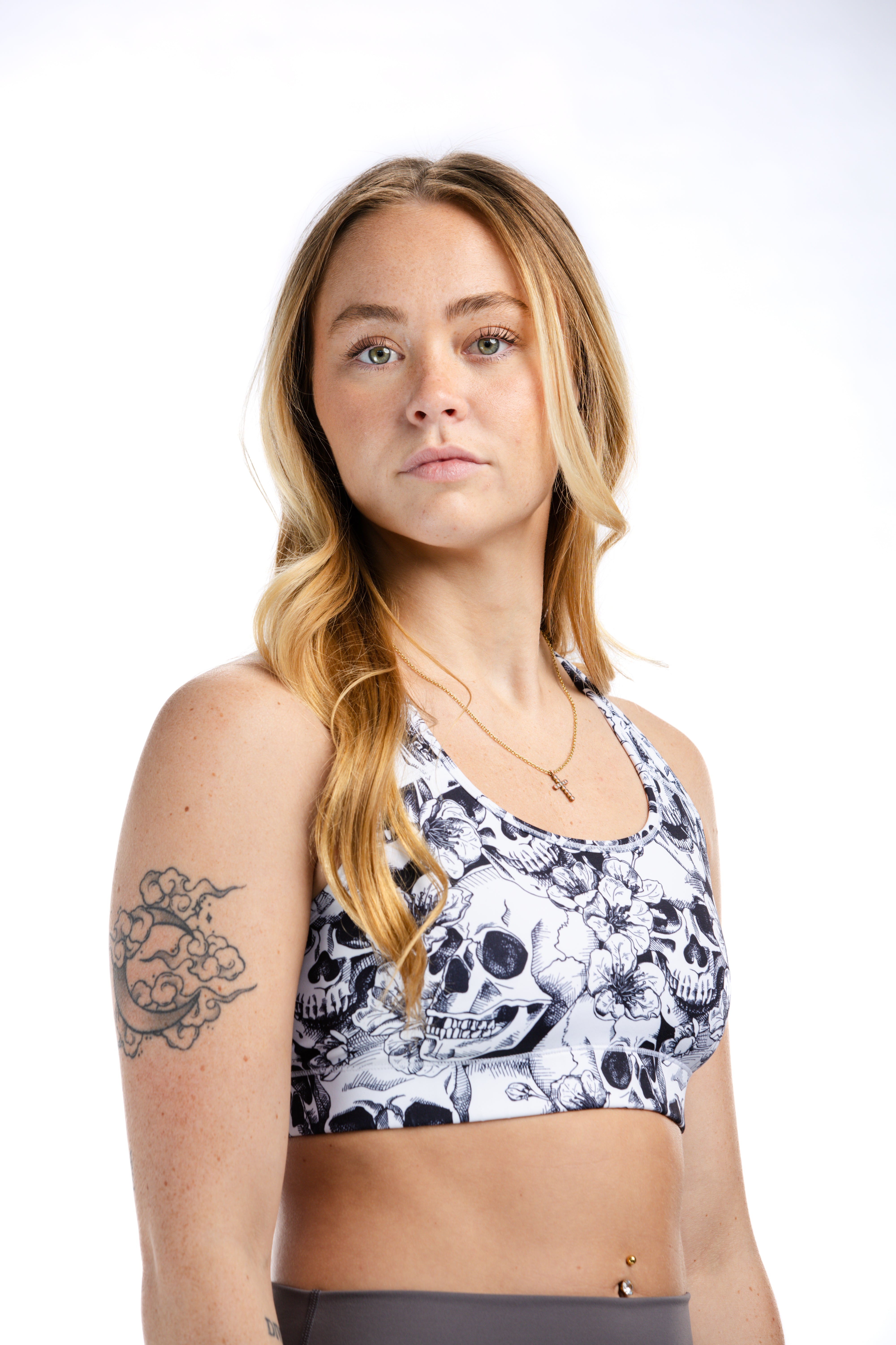 High Support Empowered Sports Bra with Skull Design - Perfect for Yoga, Running & Gym Workouts
