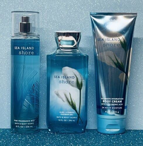 Bath & Body Works Sea Island Shores 3-Piece Gift Set - Shower Gel, Body Cream & Body Mist (Full Size) | Fresh & Luxurious Beach Scent for Women, Perfect for Gifts, Travel & Daily Skincare Routine
