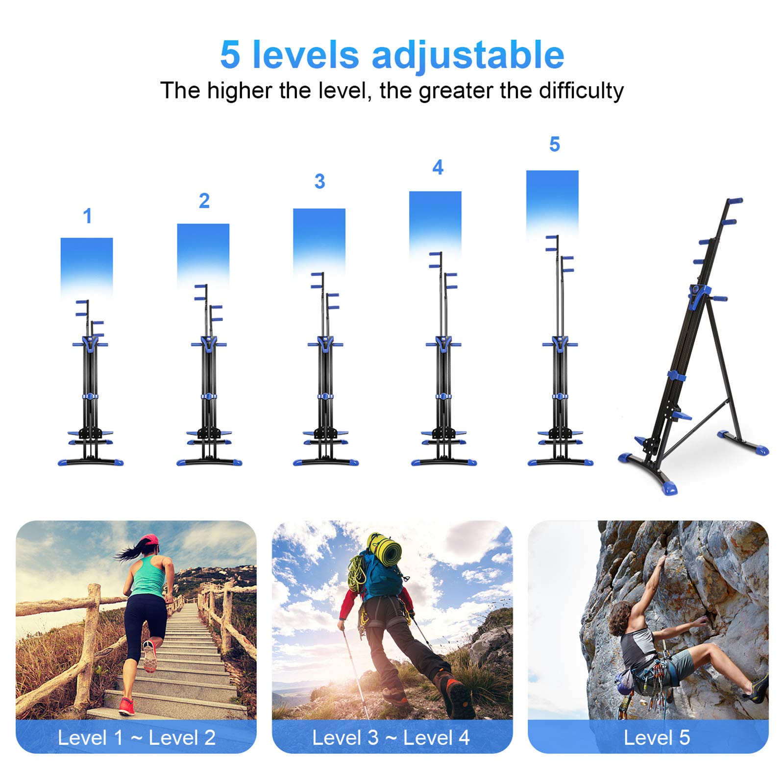 Vertical Climber Exercise Machine - Foldable Home Gym Cardio Equipment with 5-Level Resistance for Full Body Workout - Perfect for Home Fitness, Weight Loss & Toning