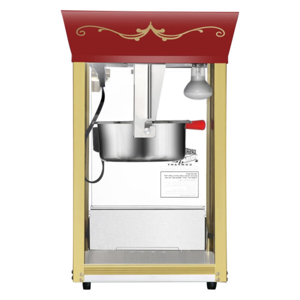 Great Northern Popcorn Matinee 8oz Popcorn Machine with Stainless Steel Kettle - Red Commercial Popcorn Popper with Reject Kernel Tray, Warming Light & Accessories for Movie Nights, Parties & Home Theater Snacks