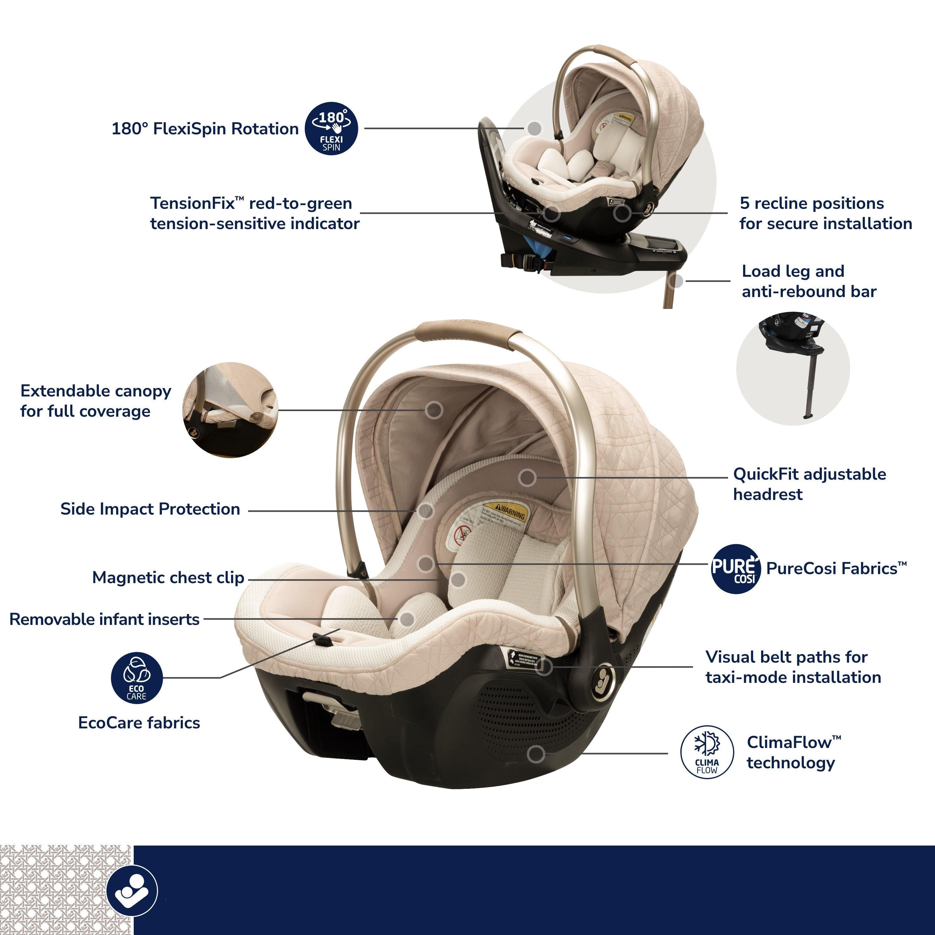 Maxi Cosi Kindred Peri 180° Rotating Baby Car Seat - Safe & Comfortable Infant Car Seat for Newborns to Toddlers - Perfect for Travel, Daily Commute & Family Outings