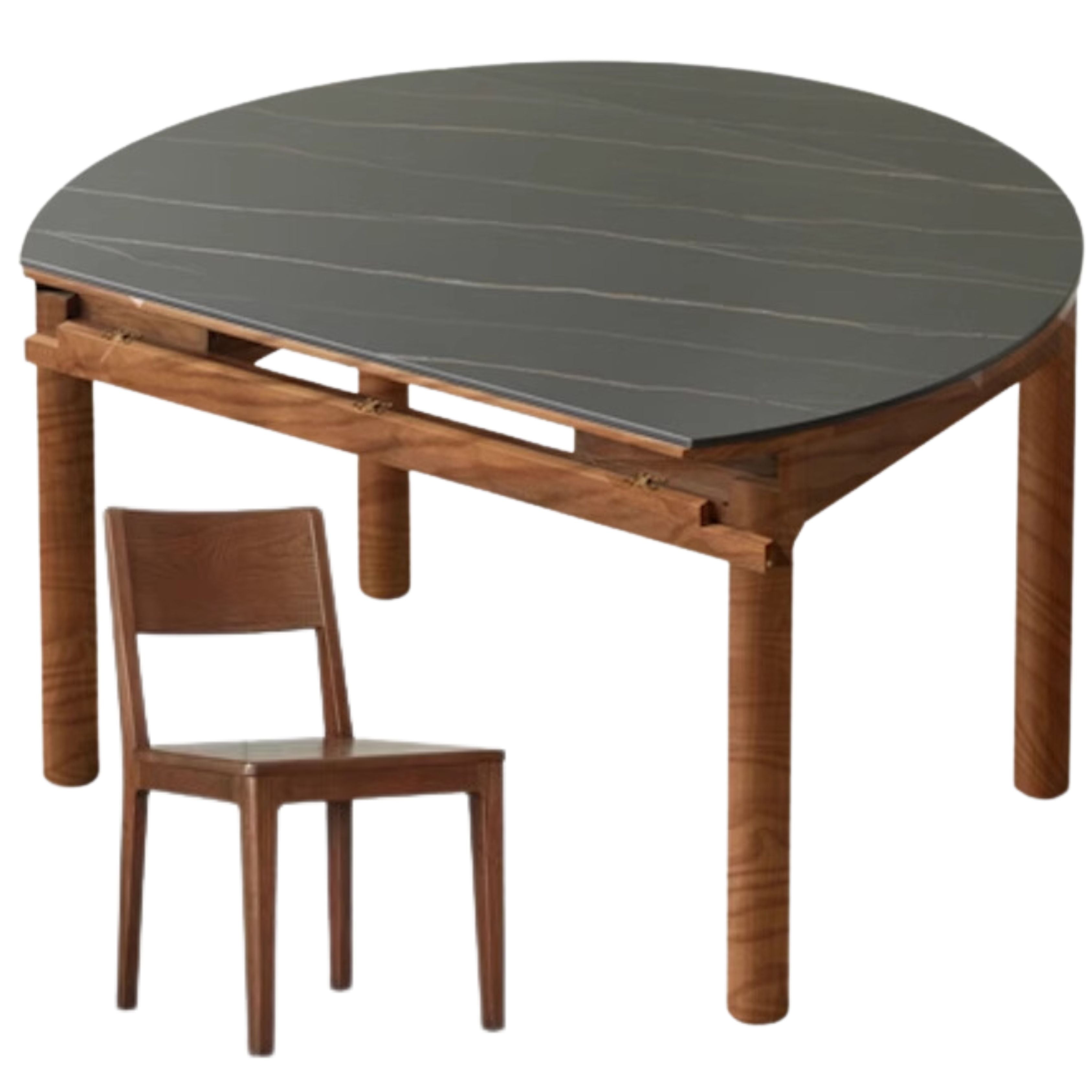 59.1x59.1x29.9 inch / 150x150x76 сm / Walnut Color / Ash Dining table Sharolan slate+ 4 chairs