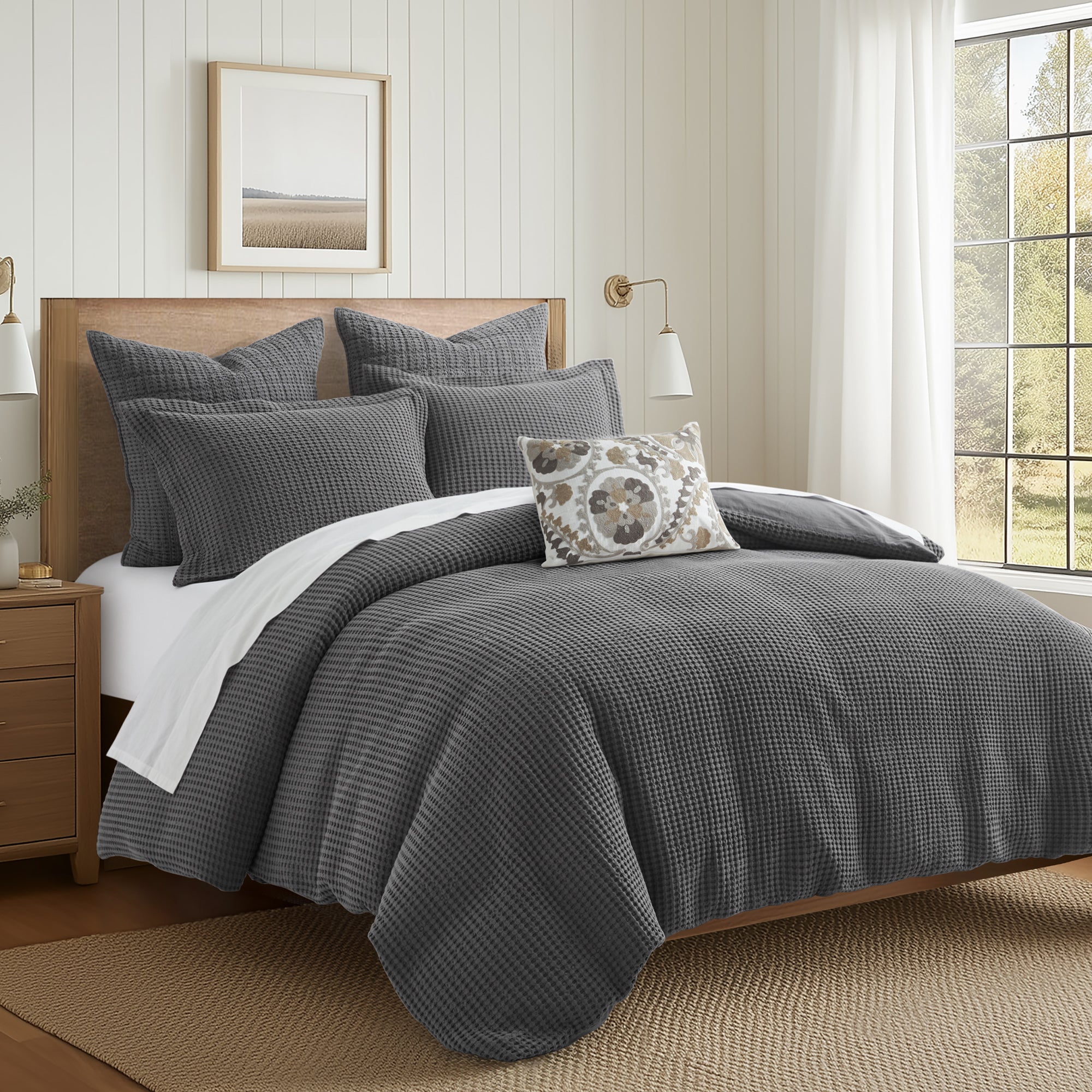 Mills Waffle Duvet Cover Set - Soft Textured Bedding for Cozy Comfort - Perfect for Master Bedroom, Guest Room & Dorm Decor