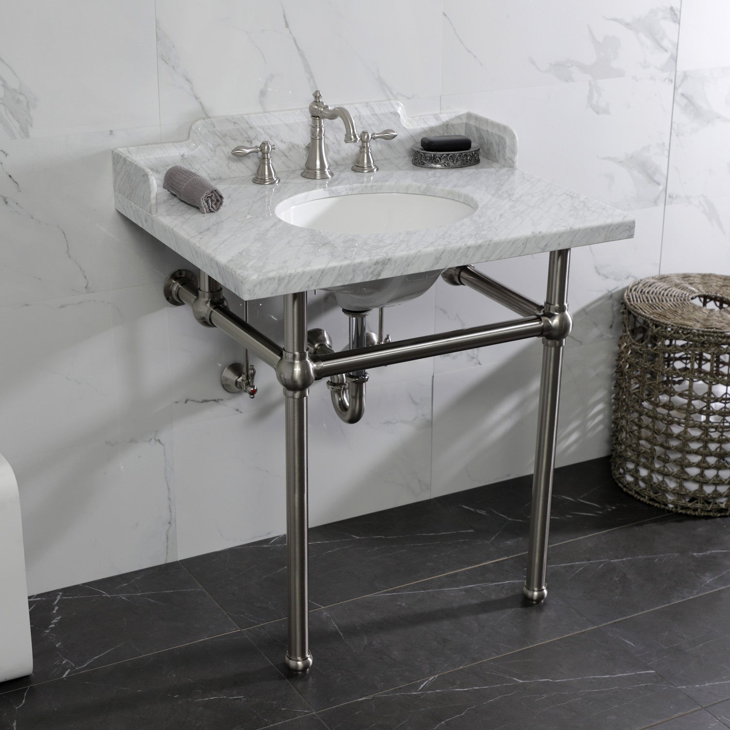 American Classic FSC1978ACL 3-Hole Widespread Bathroom Faucet with Pop-Up Drain - Brushed Nickel Finish - Perfect for Modern Bathroom Vanities and Powder Rooms