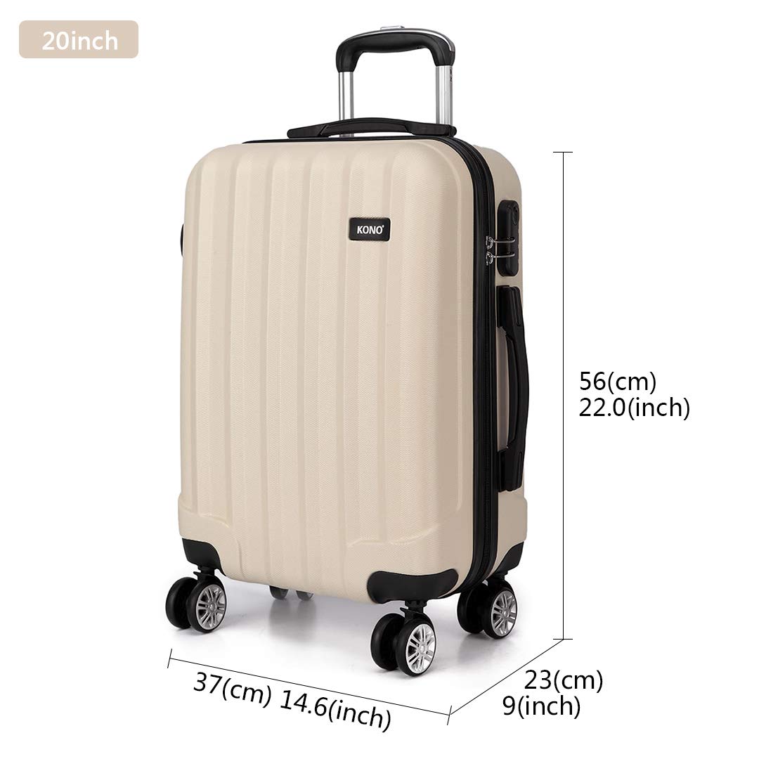 Kono 20 Inch Carry-On Luggage - Ultra Lightweight ABS Hard Shell Cabin Suitcase with 360° Spinner Wheels, TSA Lock & Expandable Design (Beige) - Perfect for Business Travel, Weekend Getaways & Airplane Cabin Use