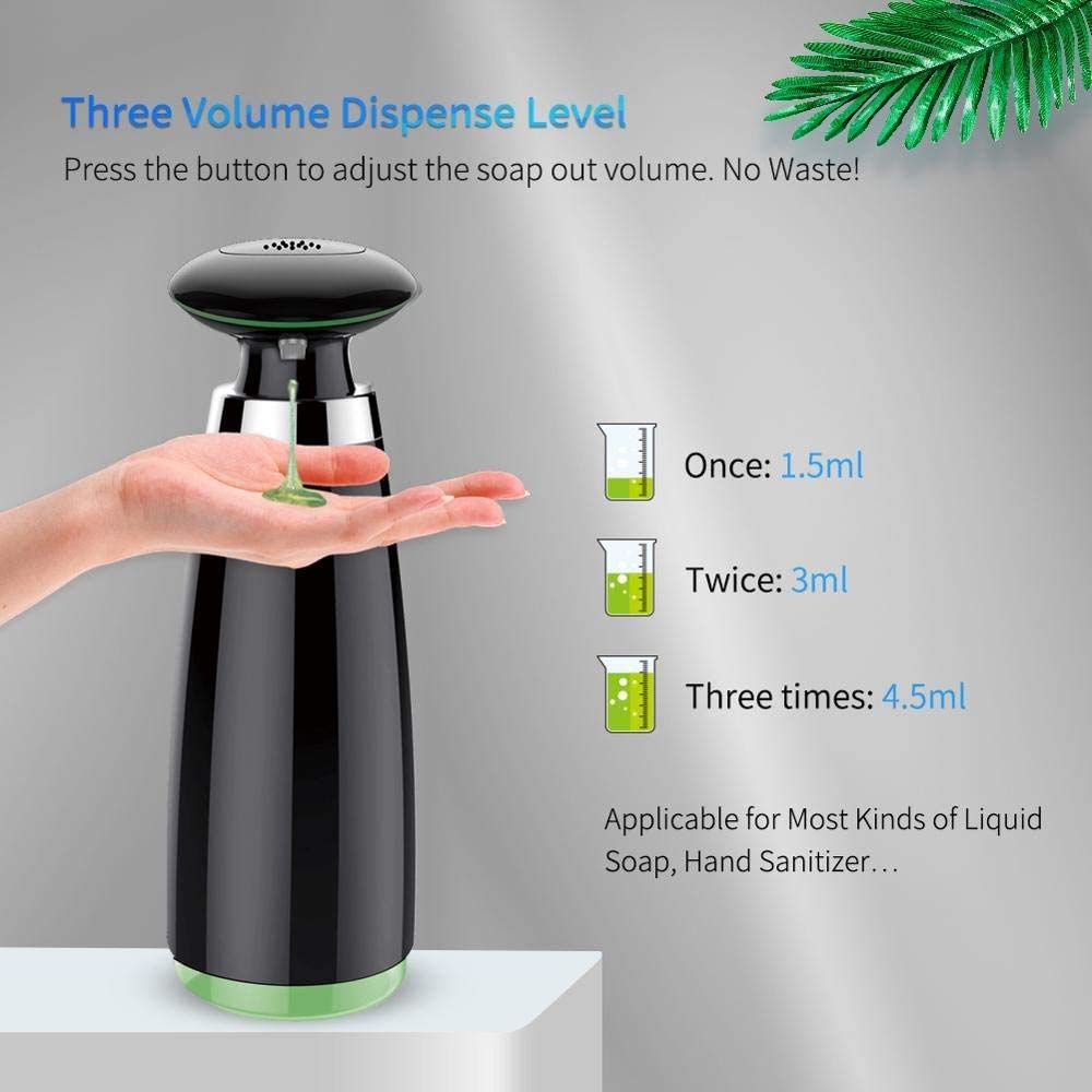 Automatic Touchless Hand Soap Dispenser - 12oz/350ml Battery Operated Refillable Liquid Soap Dispenser for Bathroom, Kitchen & Office - Hygienic No-Touch Design (Black) - Perfect for Home, Restaurants & Public Spaces