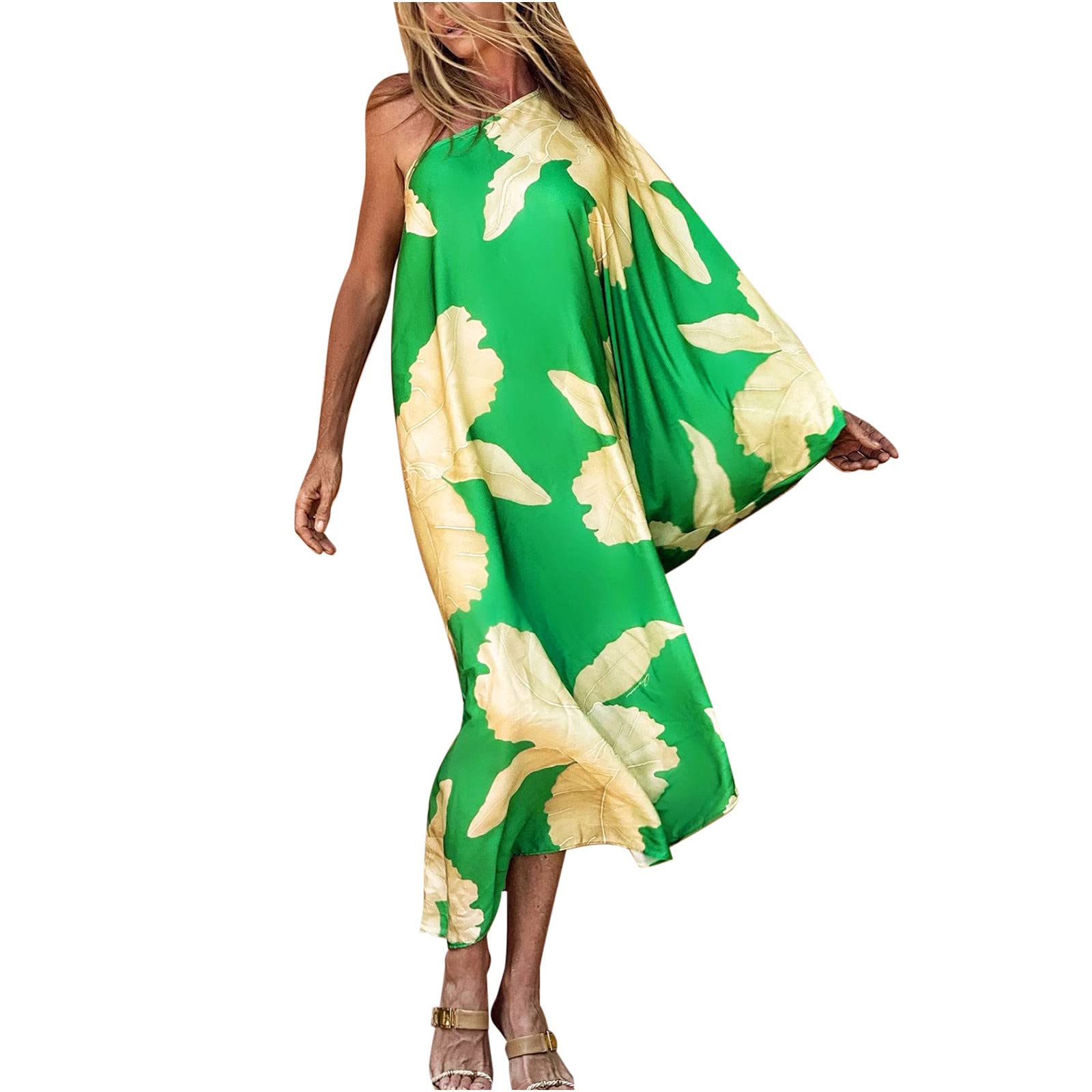 Women's Floral Kimono Cover Up Dress - Lightweight Long Loose Beach Wrap Gown with Skew Collar for Summer | Perfect for Beach, Pool, Vacation & Boho Fashion