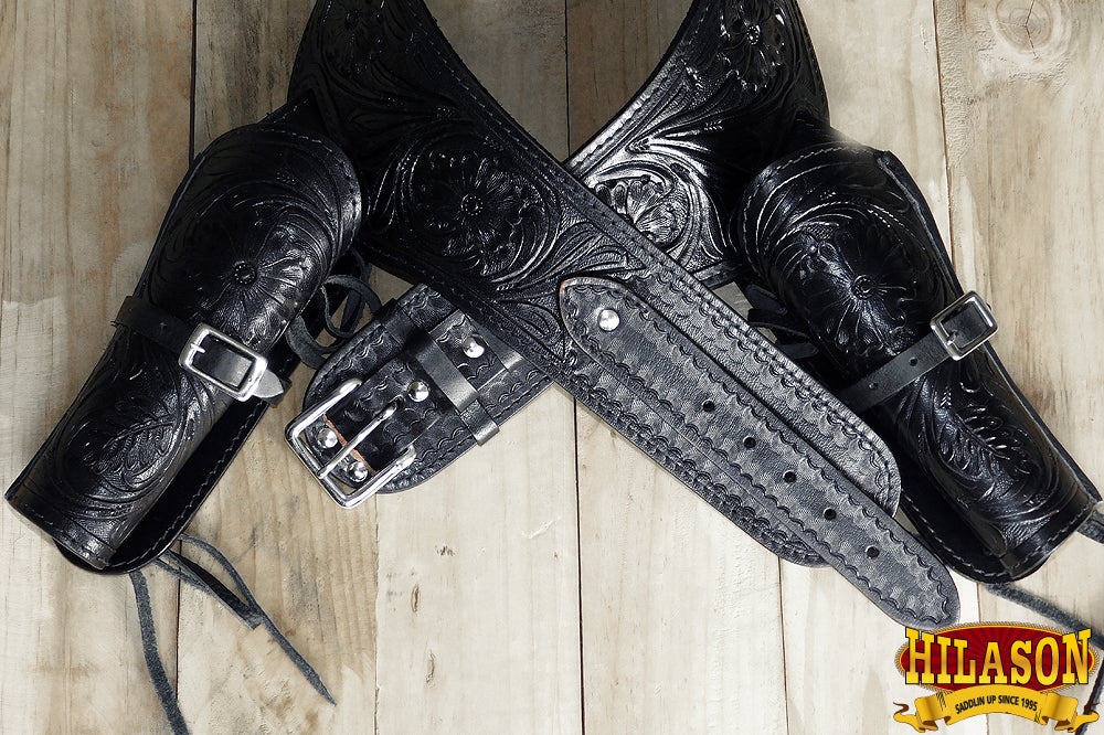 36 Inch Hilason Double Caliber 44/45 Leather Western Cowboy Gun Holster Rig - Perfect for Cowboy Action Shooting, Reenactments & Western Style Outfits