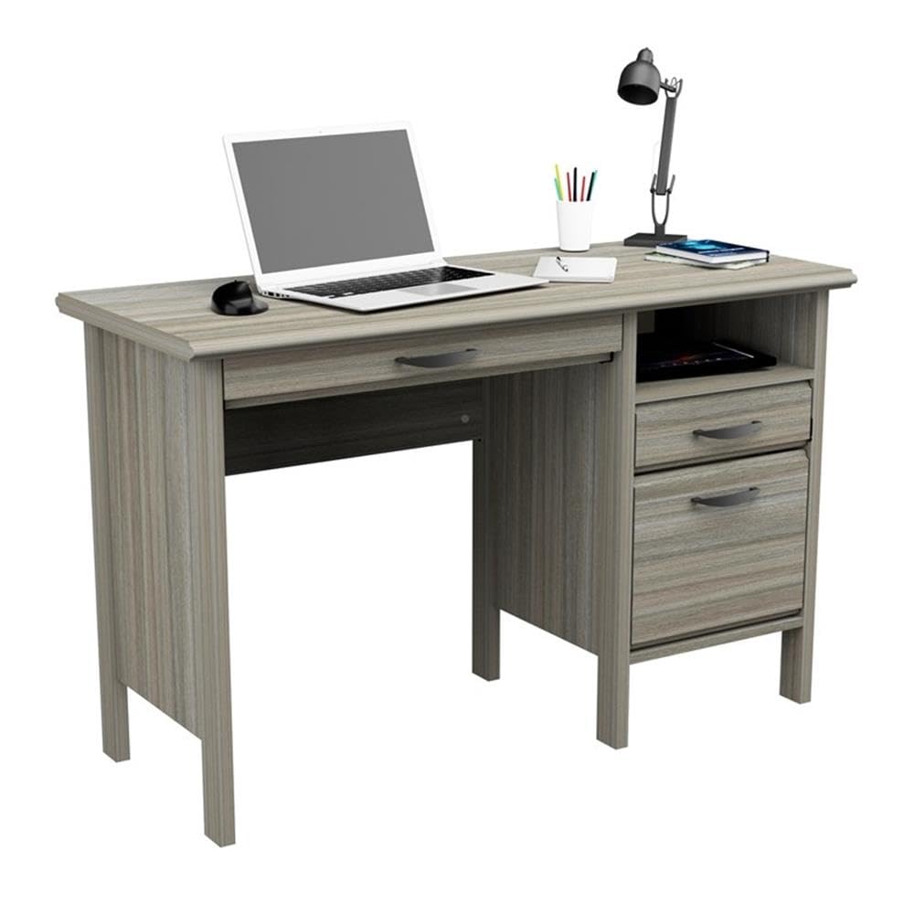 2-Drawer Computer Desk with Keyboard Tray - Gray Smoke Oak Finish, Home Office Workstation for Small Spaces, Gaming & Study Desk