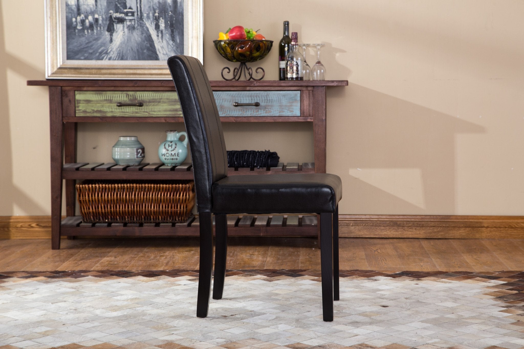 Roundhill Urban Style Solid Wood Leatherette Padded Parson Dining Chairs, Black - Set of 2 for Kitchen, Dining Room or Home Office
