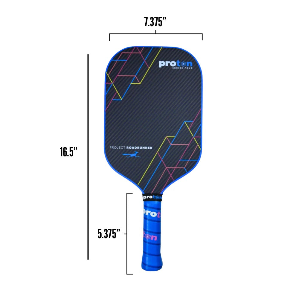 Proton Series Four Project Roadrunner Pickleball Paddle - Premium Carbon Fiber Face with Cushion Grip - Perfect for Competitive Play & Recreational Games