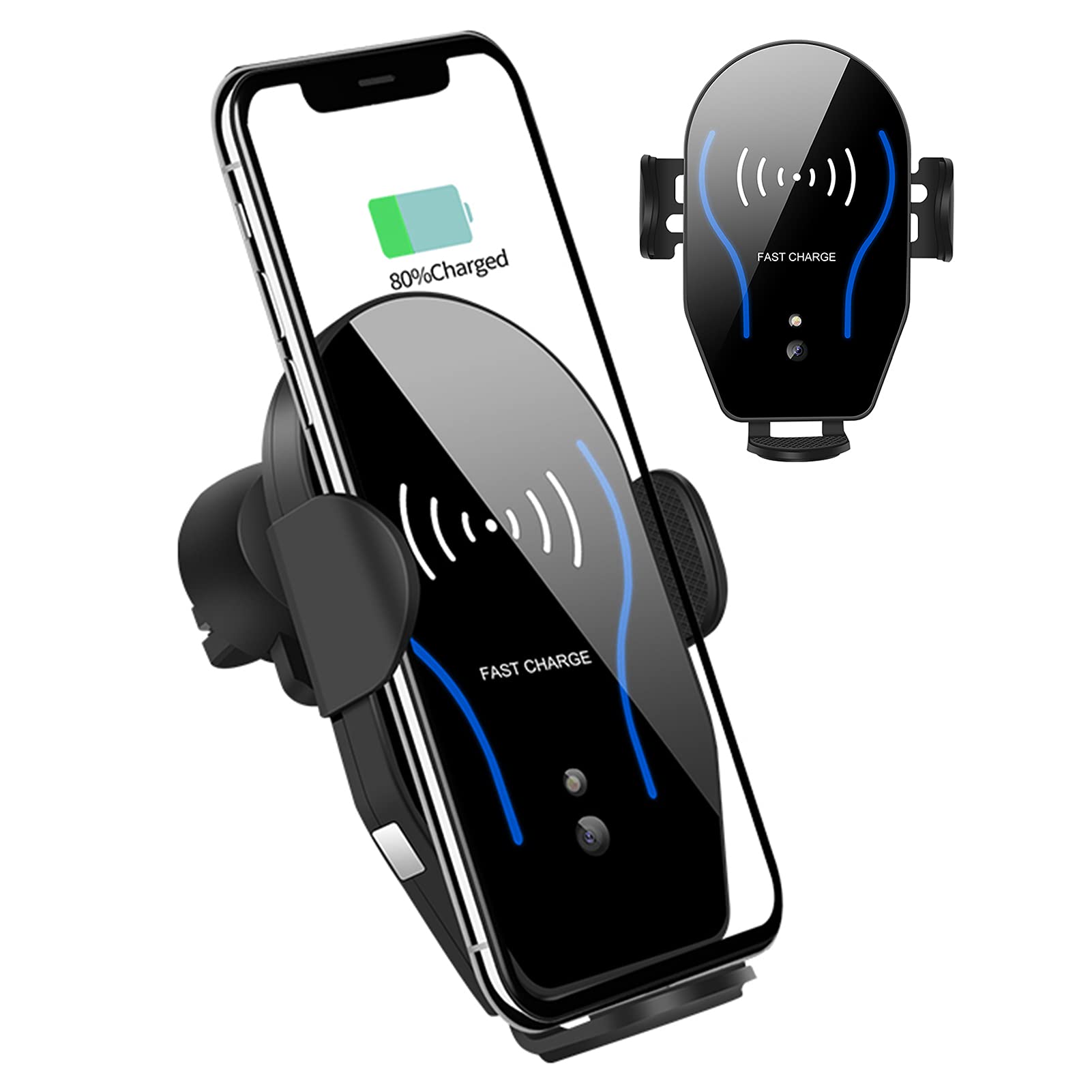 10W Fast Car Charger with Auto-Clamping Phone Holder - Universal 4.7-6.5