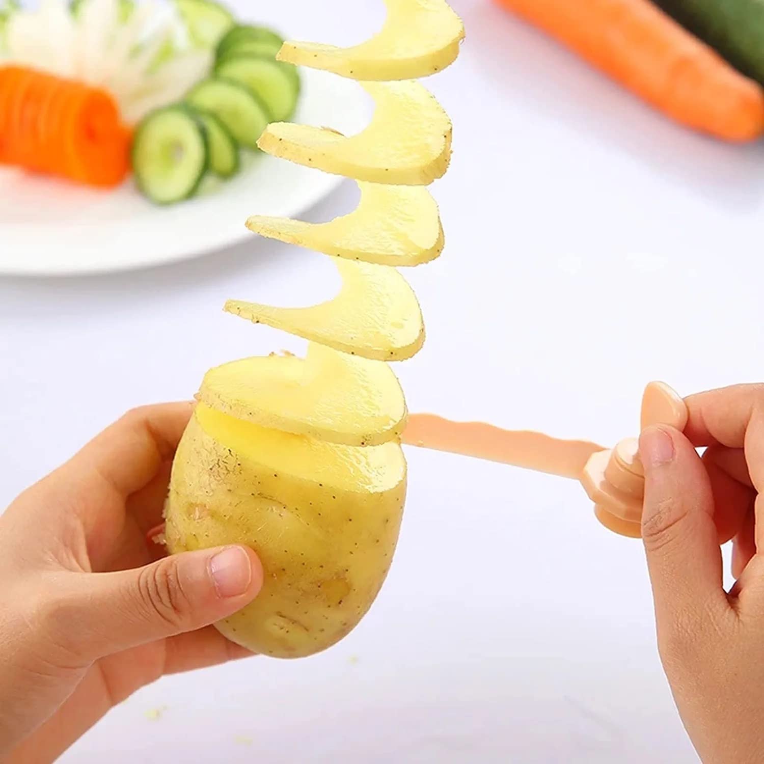 SEREBRUM Tornado Spiral Potato Cutter - Manual Vegetable Slicer for Sweet Potato, Zucchini & Carrot - 4 Stainless Steel Blades - Perfect for Making Chips, Curly Fries & Healthy Snacks at Home