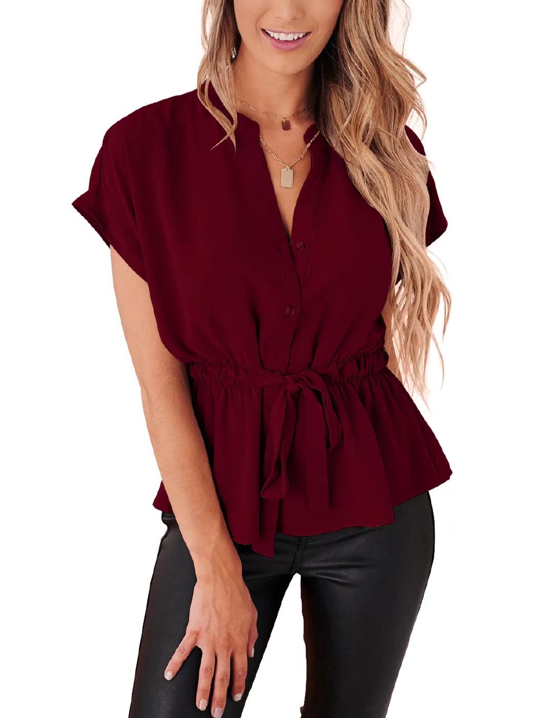 Women's Button Down Blouse - Casual Peplum Summer Top & Dressy Chiffon Work Shirt | Perfect for Office Wear, Date Nights & Summer Outfits