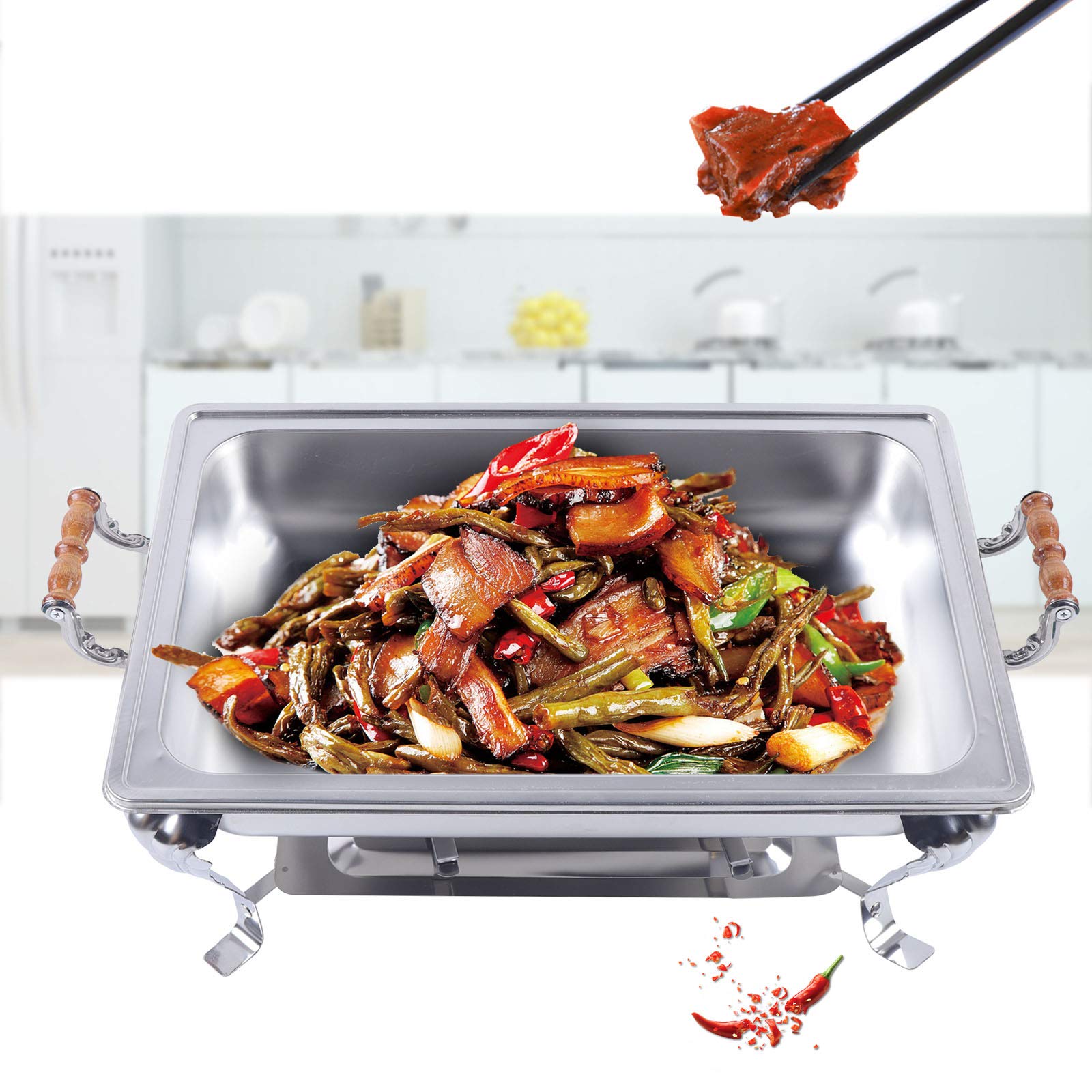 Stainless Steel 9L Rectangular Buffet Chafing Dish Set - Food Warmer for Catering, Buffet, Party & Restaurant Use - Ideal for Home, Events & Professional Kitchens