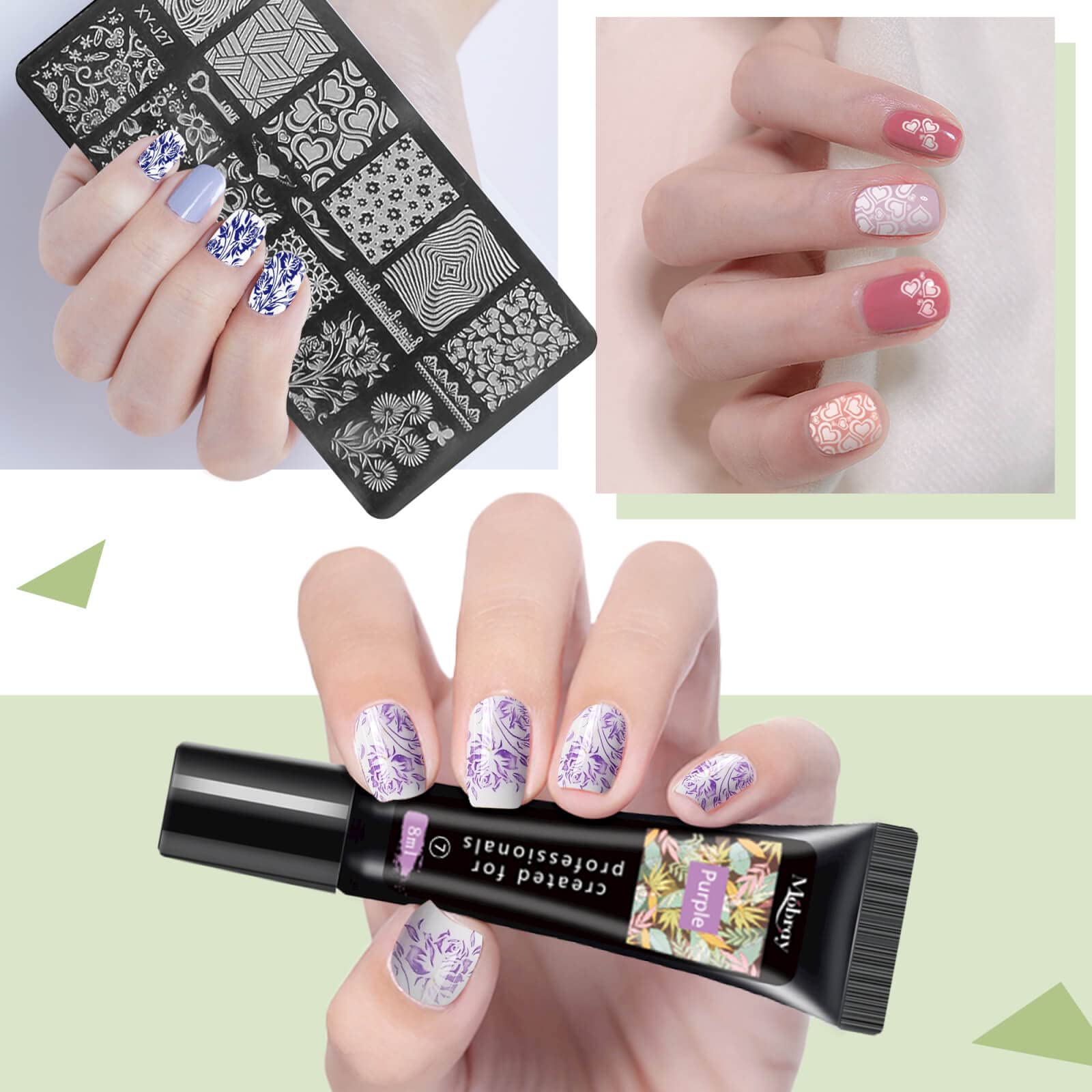 **Mobray Nail Stamping Polish Gel Kit - 8ml (6 Colors) with Stamper, Scraper & 2 Floral/Animal Design Plates - Beginner-Friendly Nail Art Stamping Kit for DIY Manicures & Salon Use**