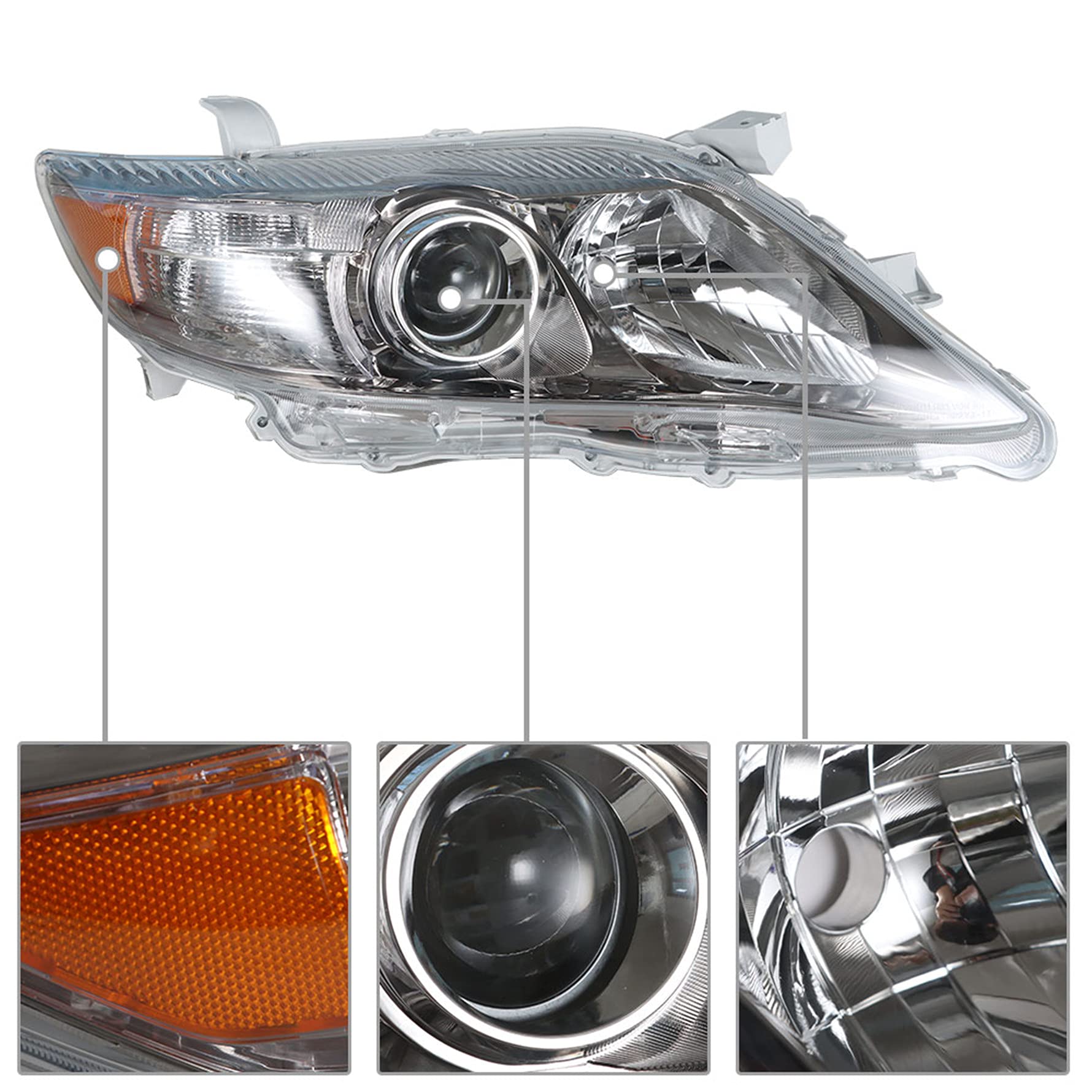 Chrome Black Frame Left & Right Front Projector Headlights for 2010-2011 Toyota Camry 4-Door Sedan - Driver & Passenger Side Replacement Lamps (TO2502195, TO2503195) - Upgrade Your Car Lighting for Night Driving & Enhanced Style