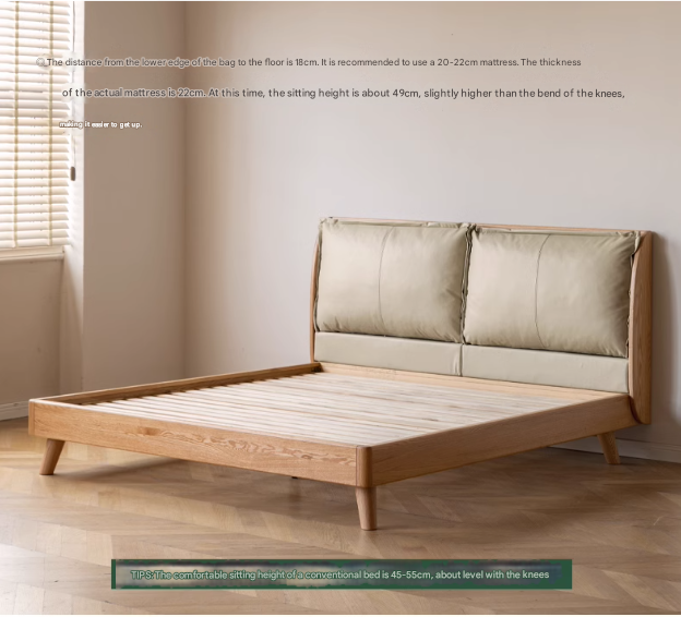 Premium Oak Solid Wood Frame with Top Grain Leather Upholstery & Technical Fabric Bed - Perfect for Modern Bedrooms, Guest Rooms & Luxury Home Decor