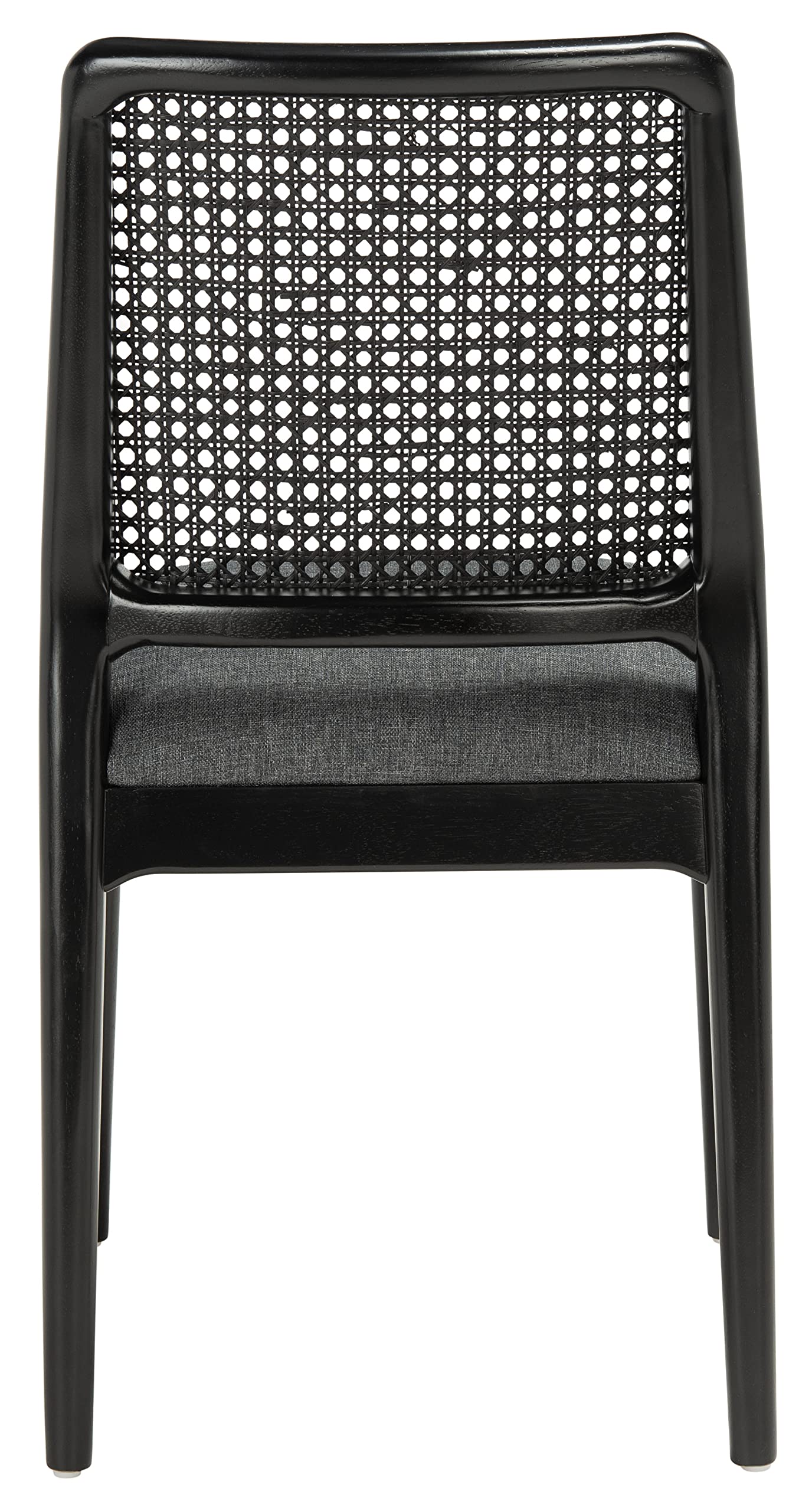 SAFAVIEH Reinhardt Rattan Cushion Dining Chairs (Set of 2) - Fully Assembled Black/Grey Modern Kitchen & Patio Furniture - DCH8800C-SET2 for Indoor Outdoor Dining Room, Breakfast Nook, and Garden Decor