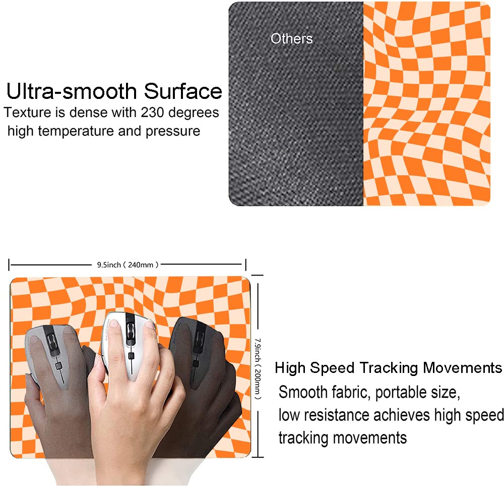 Orange Checkered Washable Non-Slip Mouse Pad - Square Cloth Desk Mat for Office, Laptop & Wireless Mouse - Perfect for Gaming, Work & Home Office Setup