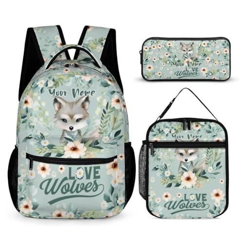 Wolf Backpack 3 With Lunch Bag Pencil Bag Custom