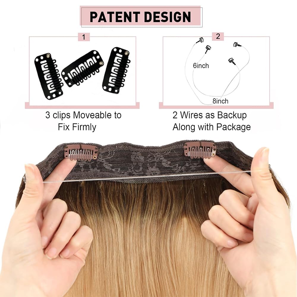 20 Inch Real Human Hair Clip-In Extensions - Balayage Chocolate Brown to Caramel Blonde Remy Hair with Invisible Wire for Natural Look | Perfect for Parties, Weddings & Daily Styling