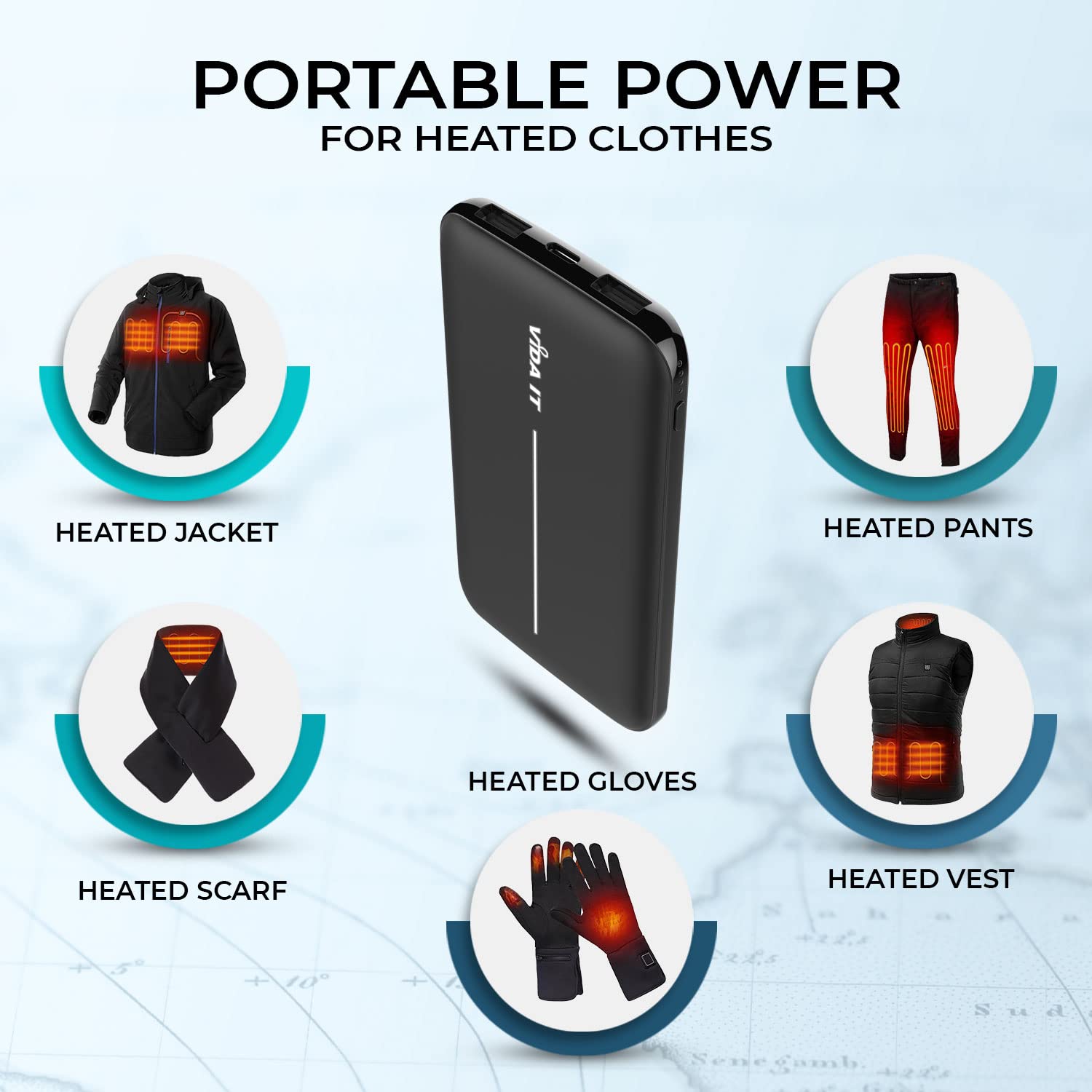 10000mAh Slim Power Bank for Heated Clothing - USB 5V 2A Portable Charger for iPhone, Samsung & USB-C Devices | Lightweight Battery Pack for Heated Hoodies, Vests & Jackets | Perfect for Outdoor Activities, Winter Sports & Travel