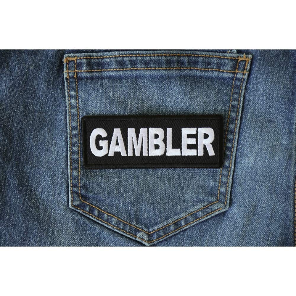 Gambler Patch - 4x1.5 Inch Embroidered Iron On Patch for Jackets, Hats & Bags - Premium DIY Sew On Applique for Clothing Customization